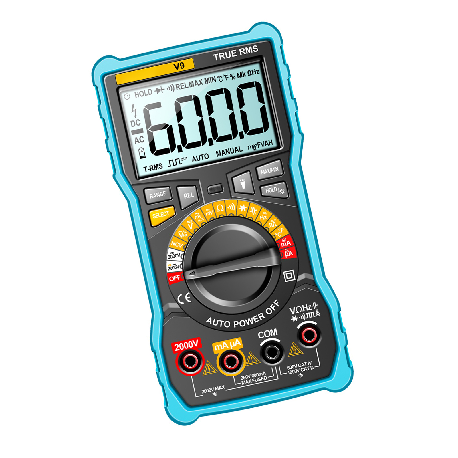 Aneng V9 Smart Professional Digitalmultimeter, 6000 Counts, 2000v Spannungsprüfer, Kapazitätsmesser, Ac/dc Voltmeter, Amperemeter, Ncv, Hitzebeständig, Photovoltaik, Bergbauelektriker