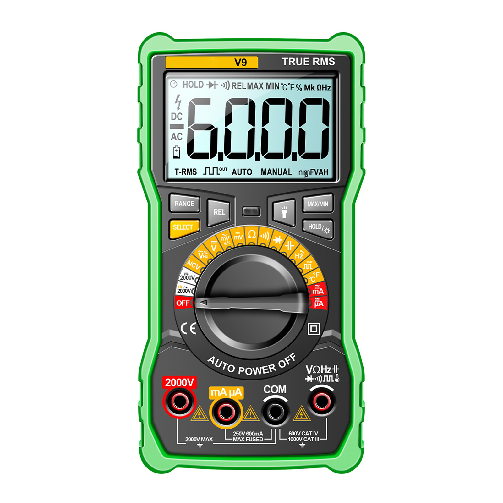 Digitales Multimeter Mit 6000 Zählern, 2000 V, Hohe Präzision, Ac/dc-strom-, Spannungs- Und Kapazitätsmessgerät Mit Lcd-anzeige