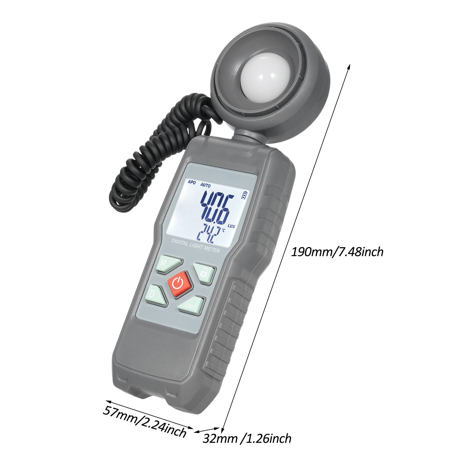 Tragbares Digitales Luxmeter, Umgebungstemperaturmessung, Messbereich Bis Zu 200.000 Lux, Mit Um 360° Drehbarem, Lichtempfindlichem Kopf.