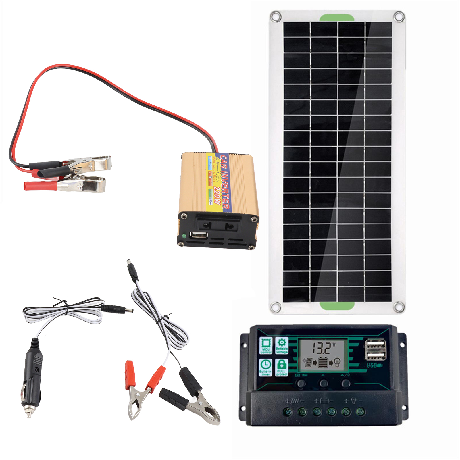 220-w-solarpanel-set Für Den Außenbereich Mit 30-a-laderegler Und Dualer Usb-schnittstelle