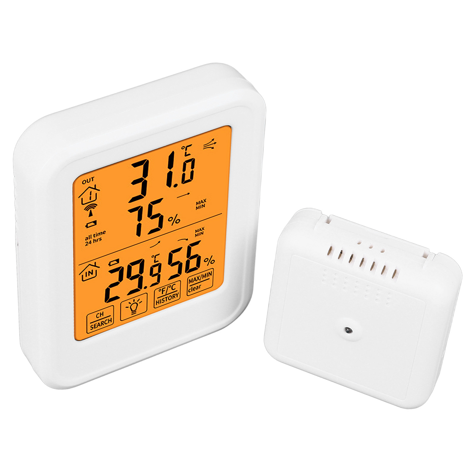 Drahtloses 1:1-hygrometer-thermometer, Hintergrundbeleuchteter Lcd-touchscreen, Wasserdicht, Temperatur- Und Feuchtigkeitsanzeige, 328 Zoll / 100 M