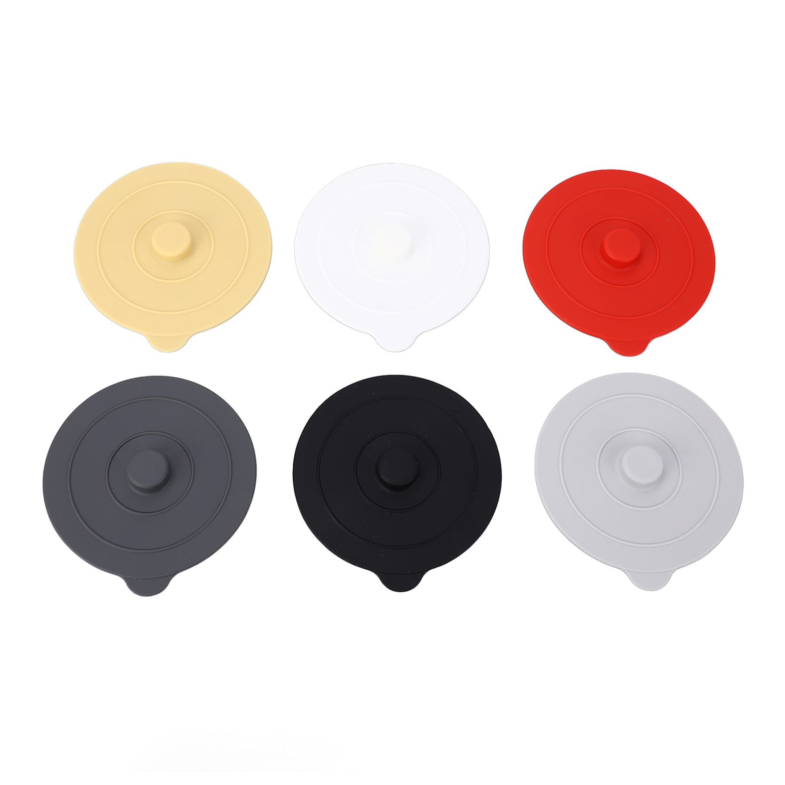 Set Mit 6 Universellen, Runden, Staubdichten Silikondeckeln Für Becher, 9,5 Cm, Rot, Gelb, Schwarz, Weiß, Dunkelgrau, Hellgrau