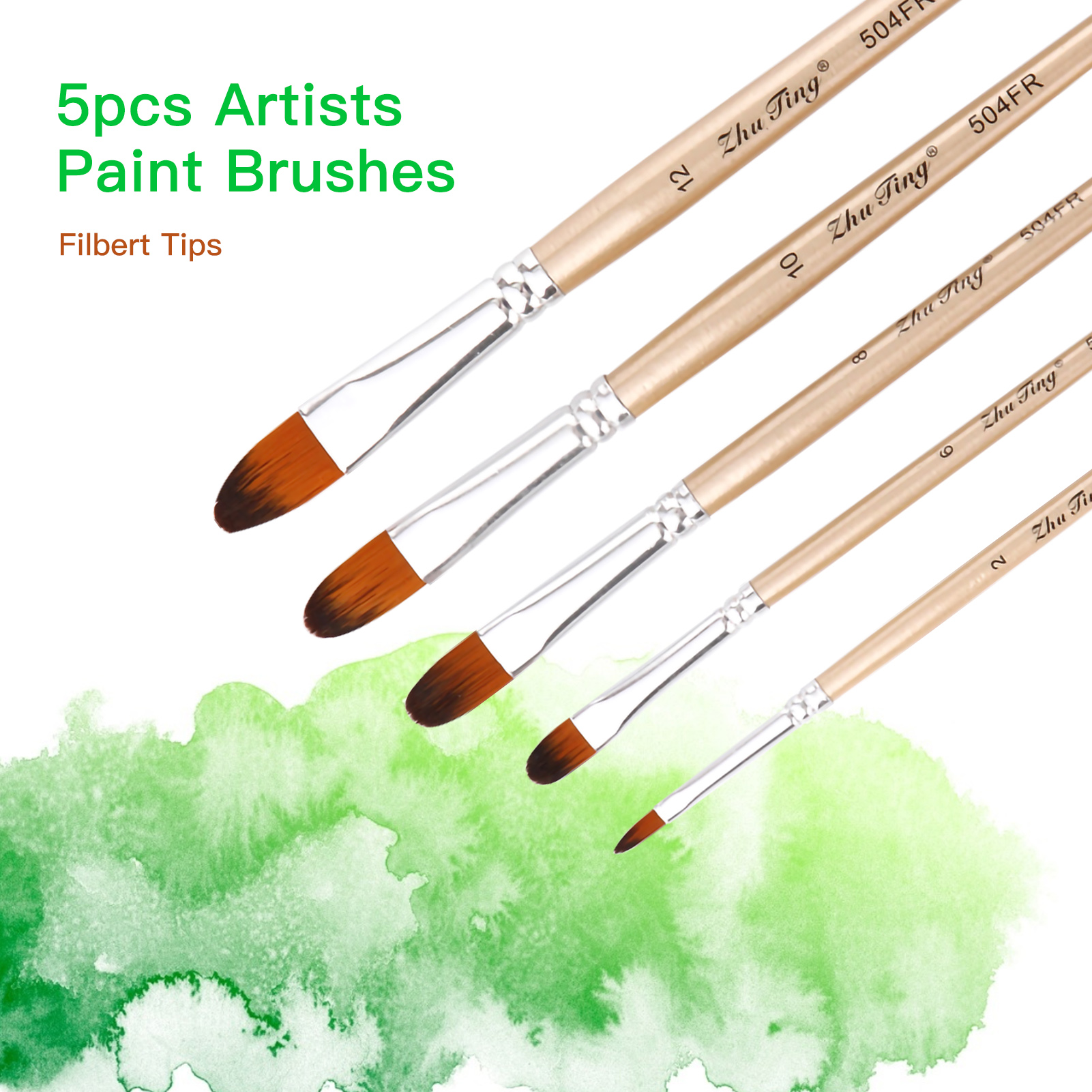 Set Mit 5 Katzenzungenpinseln Aus Nylon Mit Holzgriffen, Geeignet Für Künstler, Kinder, Erwachsene Und Anfänger. Ideal Für Acryl-, Öl-, Aquarell- Und Gouachemalerei, Nageldesign, Körper- Und Gesichtsb