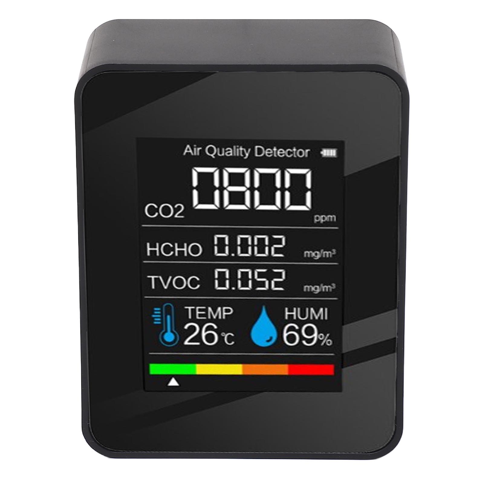 5-in-1-luftqualitätsmonitor Mit Farb-lcd-bildschirm, Co2-, Tvoc- Und Hcho-detektor, Temperatur- Und Feuchtigkeitsanzeige Sowie Multifunktionsalarm
