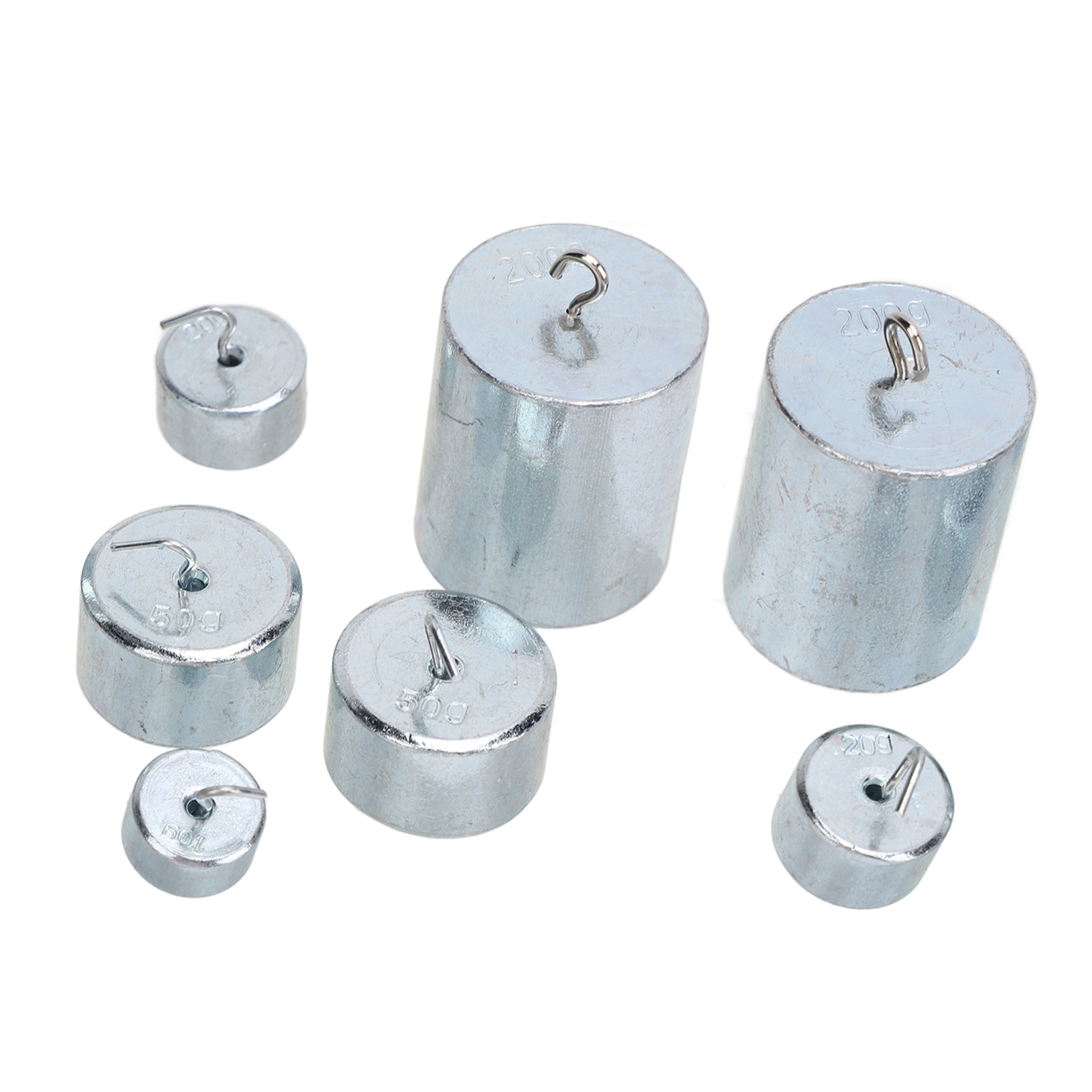 Set Mit 7 Hakengewichten Aus Chromstahl (10 G, 20 G, 50 G, 200 G) Für Labor Und Schule.