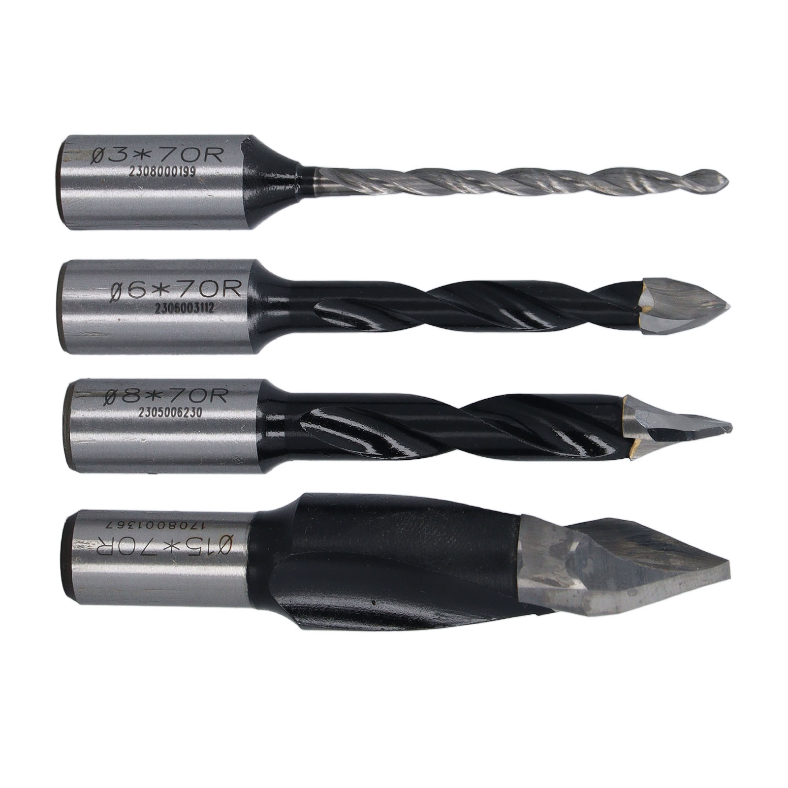 Set Mit 4 Zweischneidigen Bohrern (3, 6, 8 Und 15 Mm) Aus Hochgeschwindigkeitsstahl Für Die Holzbearbeitung