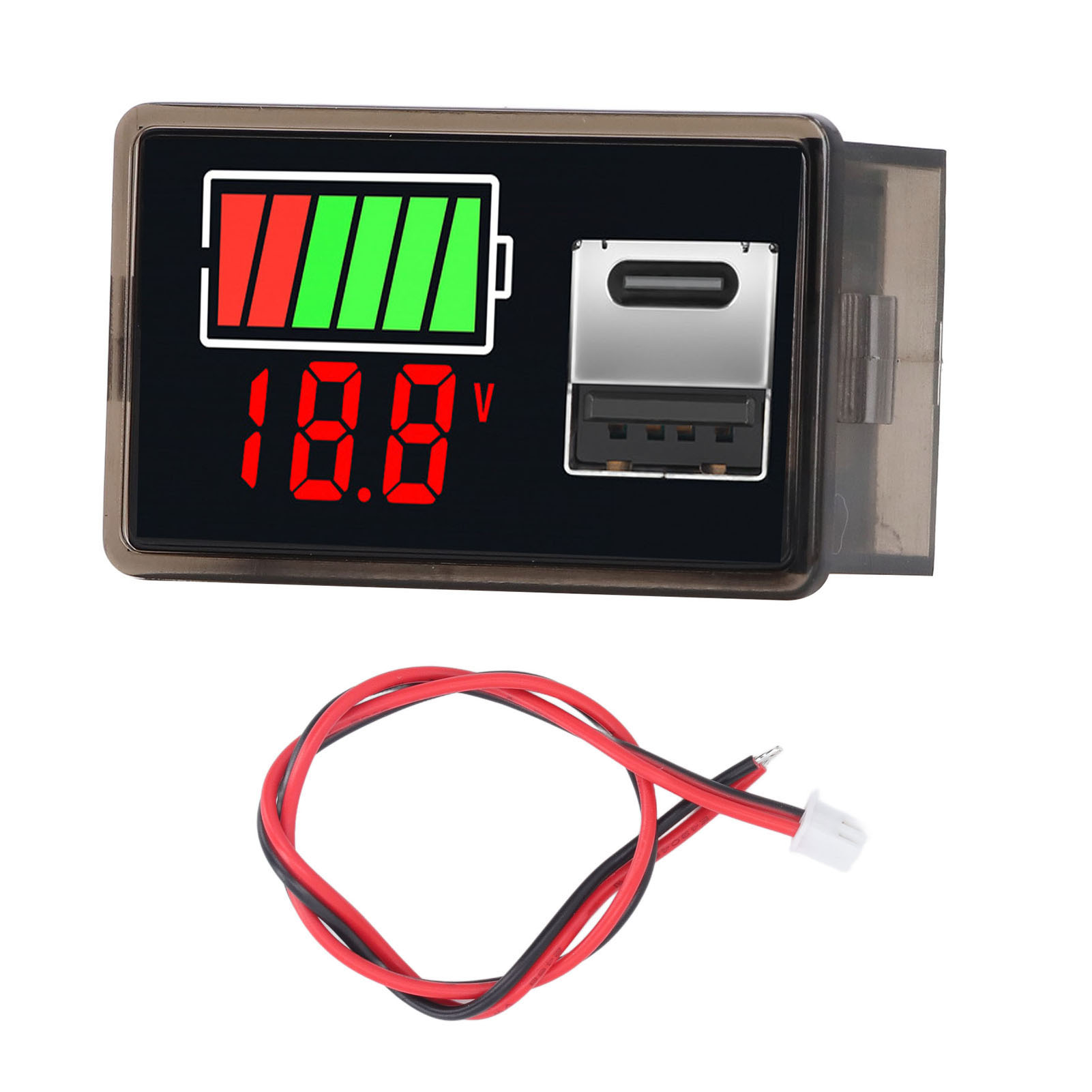 Batteriespannungsmonitor Mit Led-anzeige, Usb- Und Usb-c-anschlüssen, Für Fahrzeuge, Motorräder Und Boote (dc 8-30 V, Blaue Hintergrundbeleuchtung)