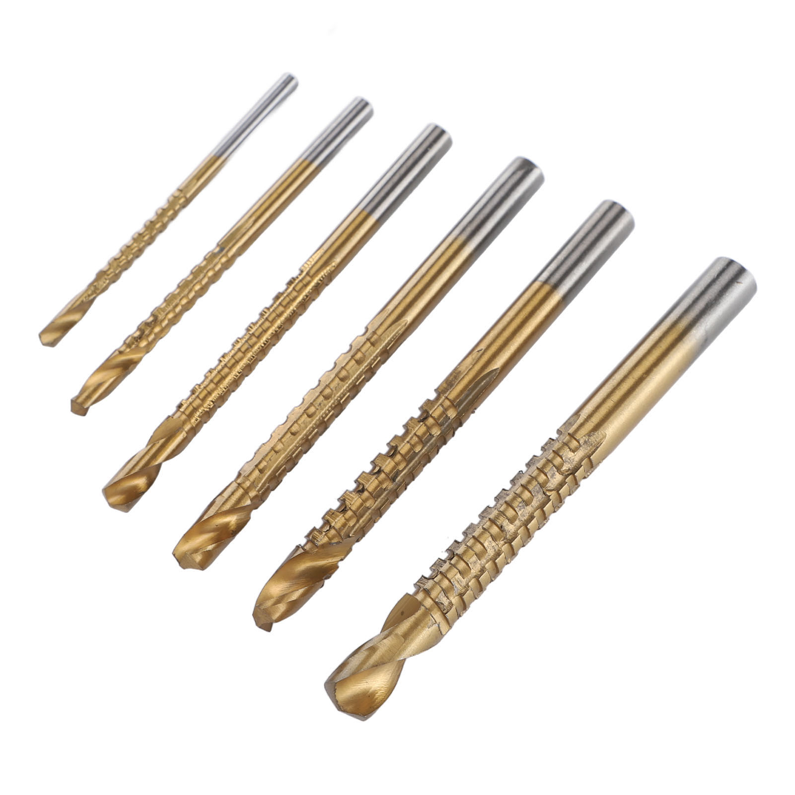 Set Mit 6 Spiralbohrern In Den Größen 3, 4, 5, 6, 6,5 Und 8 Mm Mit Seitenverzahnung Zum Nuten Und Anfasen Von Holz, Pvc Und Kunststoff.