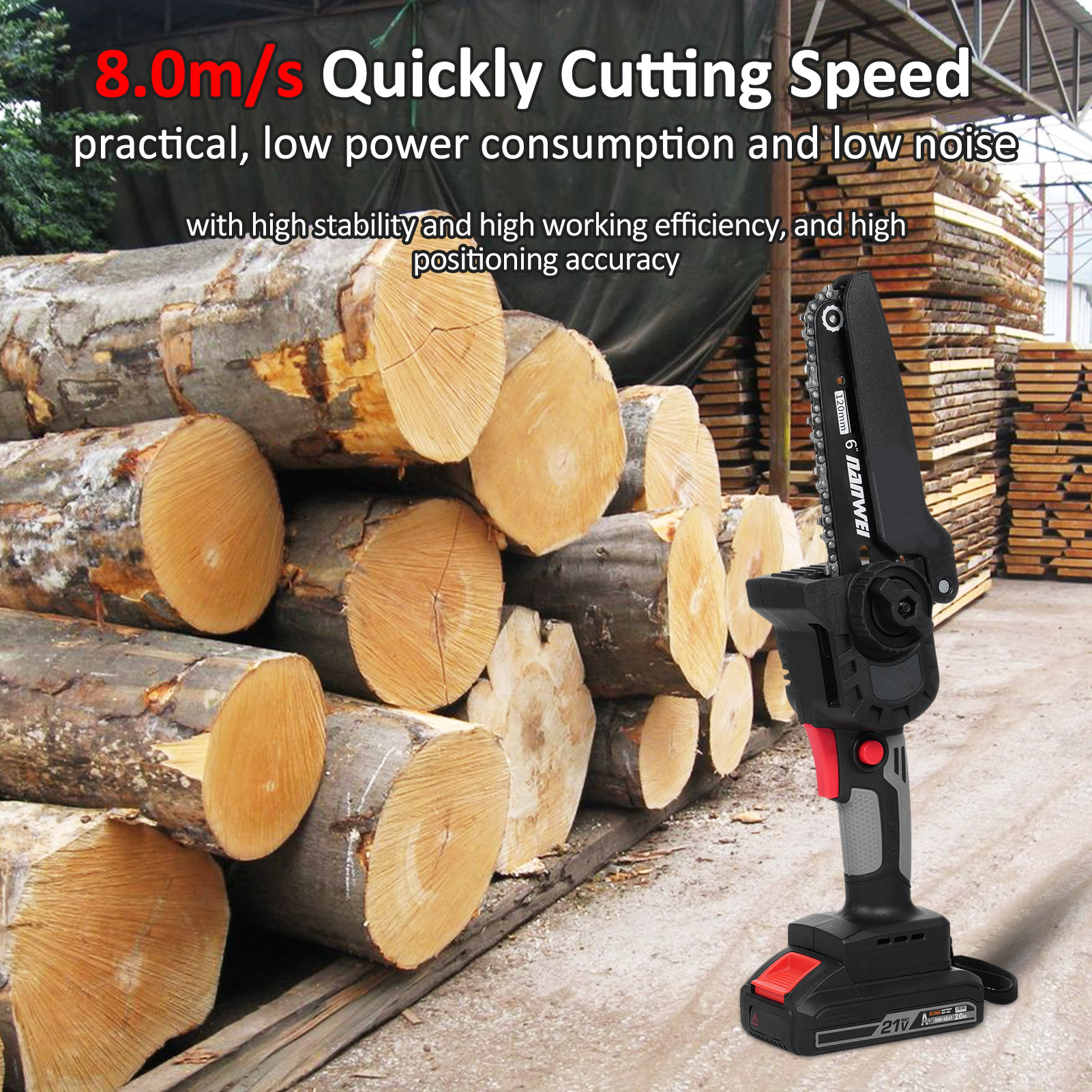 Mini-kettensäge 15 Cm Mit 21v 2000mah Akku, Tragbar Und Kabellos, Doppelte Sicherheitsverriegelung, Ideal Zum Holzschneiden, Beschneiden, Heimwerken, Gärtnern Und Campen.
