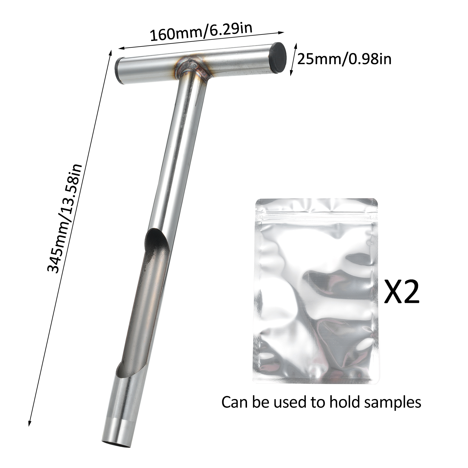 33 Cm (13 Zoll) Lange Bodenprobenahmesonde Mit T-griff Aus Metall Und 2 Wiederverwendbaren Probenbeuteln. Bodenanalyse-set Für Pflanzenpflege, Rasenflächen, Gärten Und Landwirtschaftliche Betriebe.