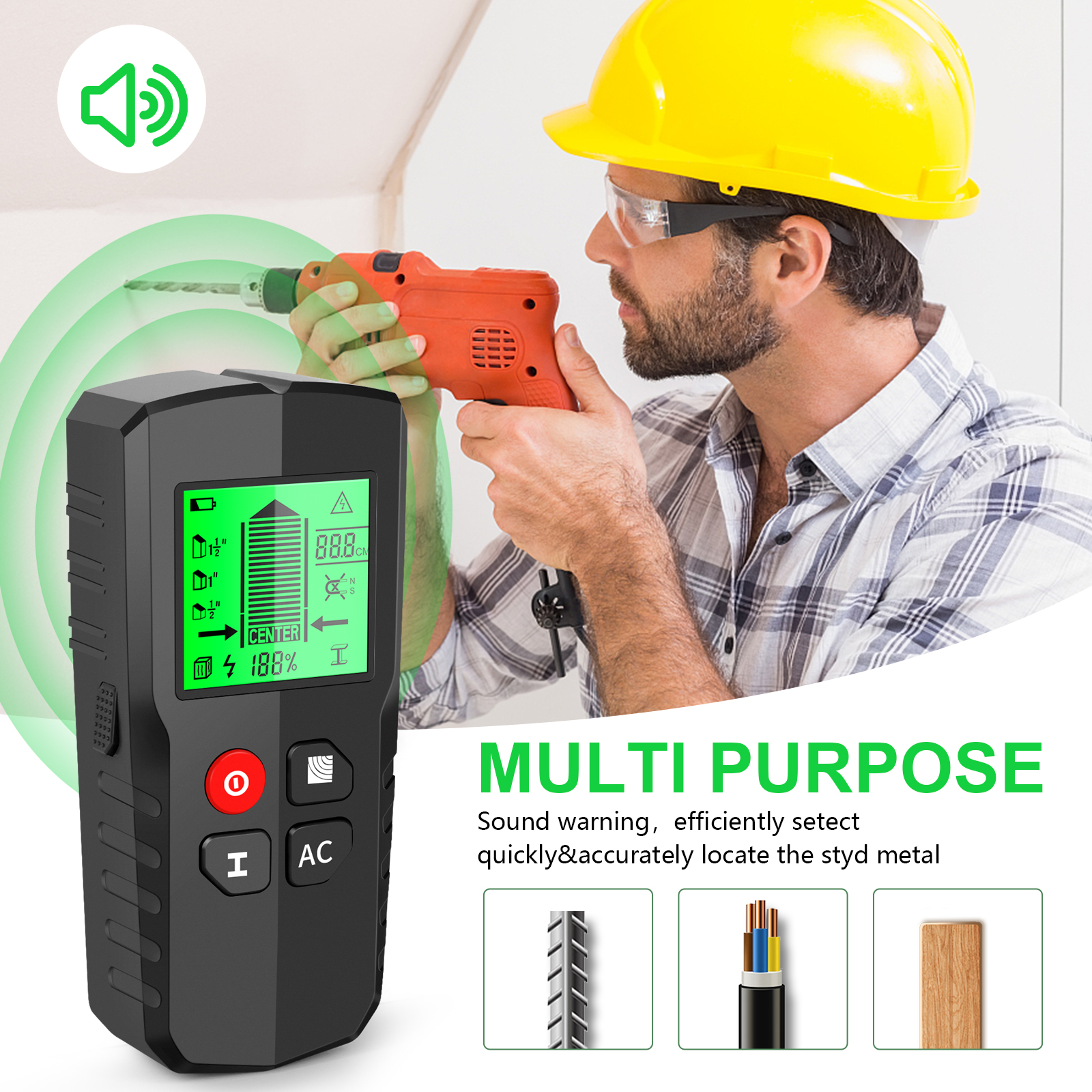 Digitaler Wanddetektor Mit Hintergrundbeleuchtetem Lcd-bildschirm, Metallsensor, Holzständerdetektor, Stromkabelscanner Und Fünf Umschaltbaren Scanmodi