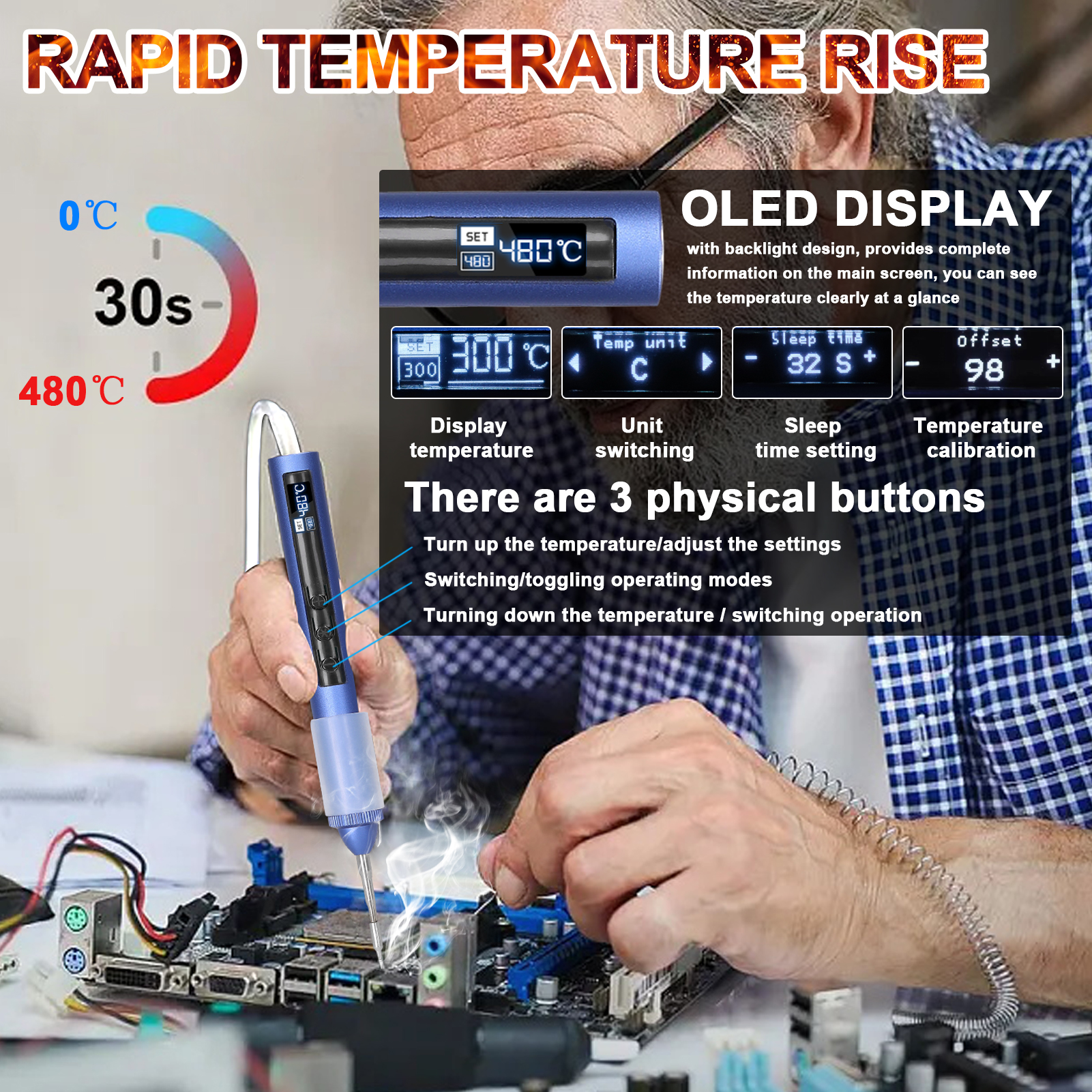 Intelligenter Elektrischer Lötkolben, Tragbare Usb-lötstation, Temperatur Von 180 Bis 480 °c, Oled-display, Lötkolben Mit Temperatureinstellung Und Kalibrierungsfunktion