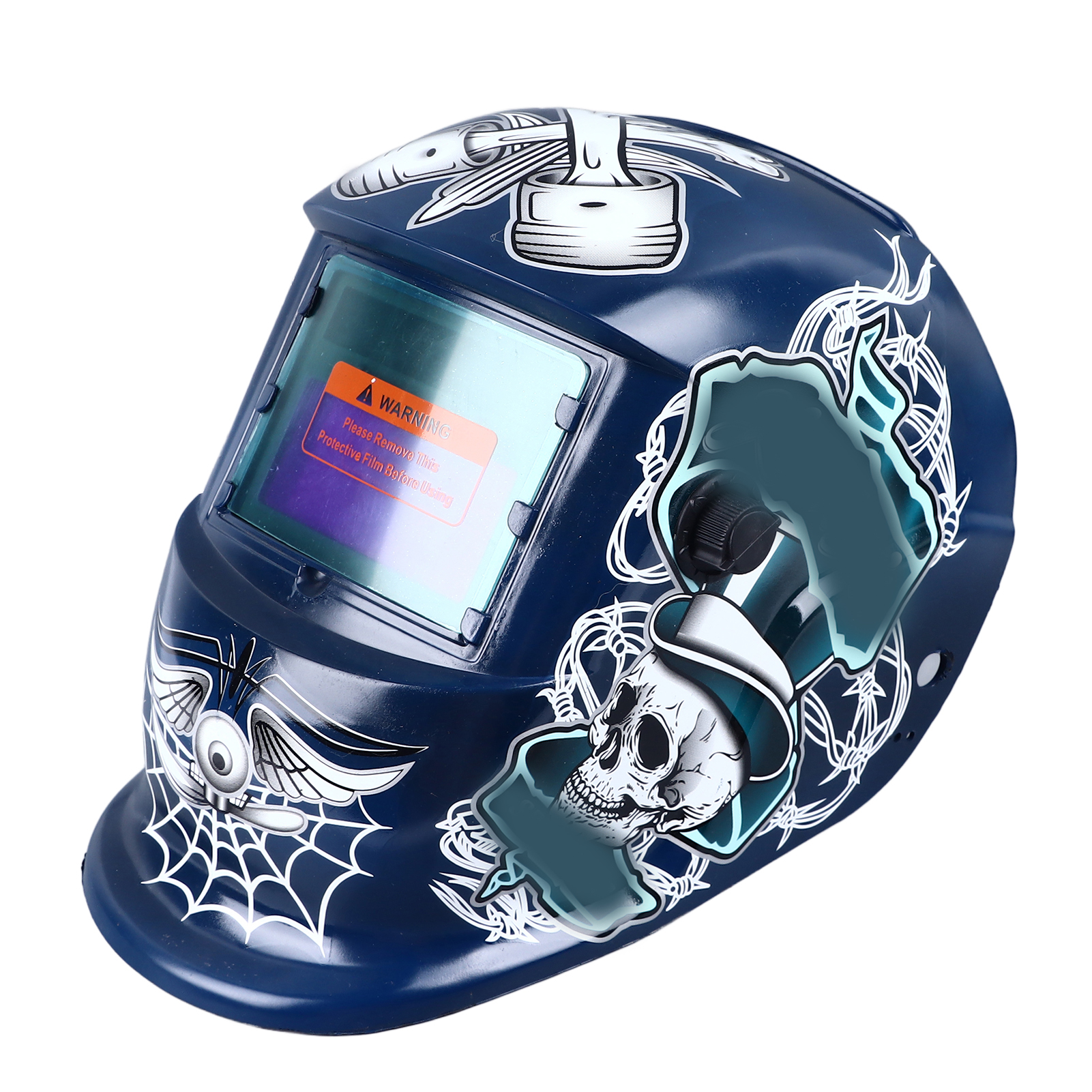 Selbstverdunkelnder Schweißhelm, Großes Sichtfeld (93 X 43 Mm), 2 Einstellbare Sensoren, Solarbetrieben, Blau