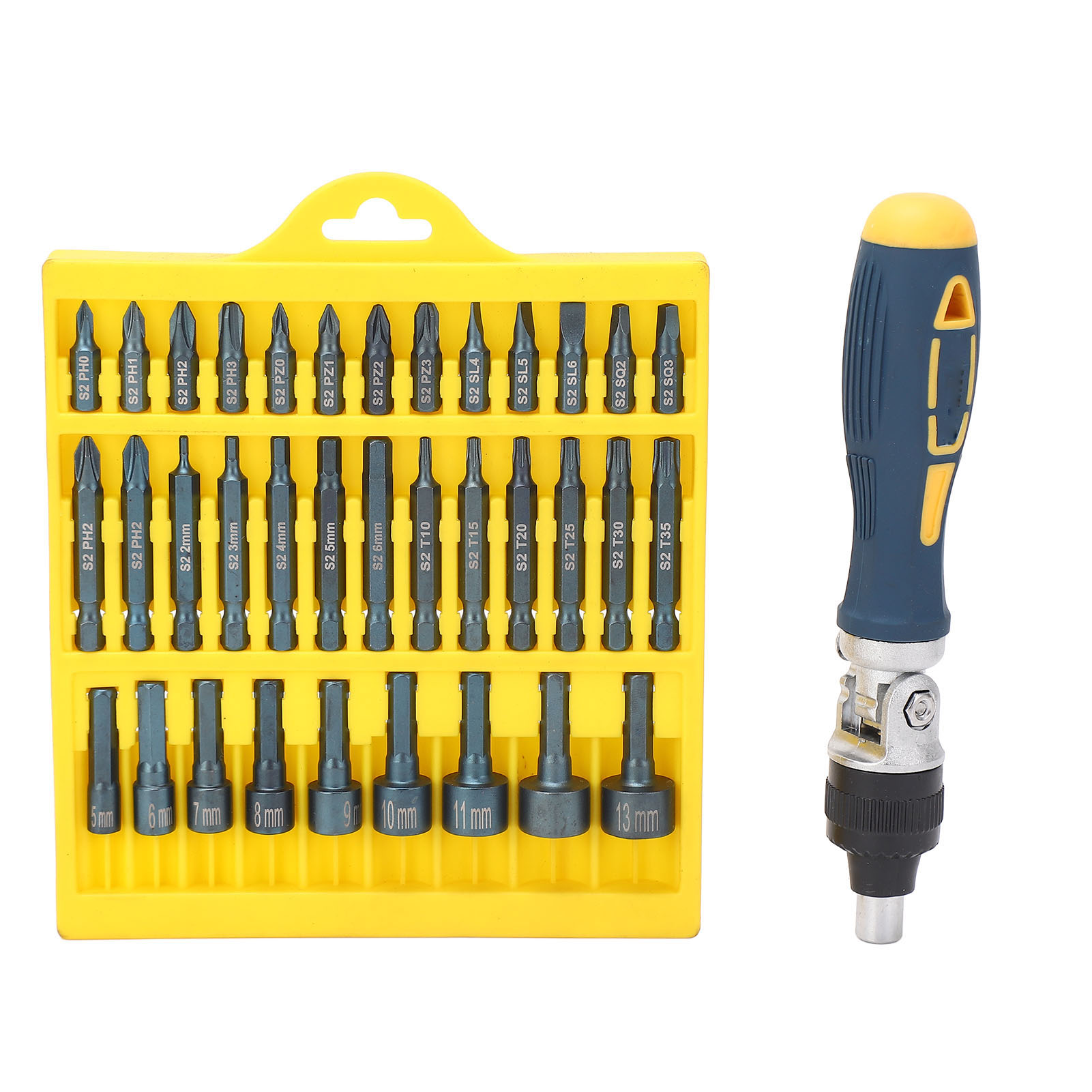 36-teiliges Schraubendreher-set Mit Drehbarem Magnetfuß, Steckschlüsseln Und 1/4"-ratsche, Kfz-reparatur-werkzeugset