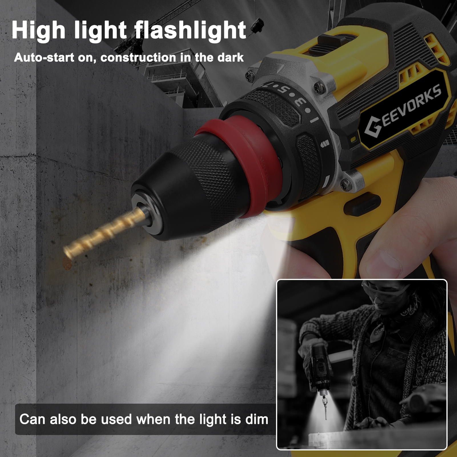 Geevorks 21v Lithium 2-in-1 Multifunktions-bohrschrauber Mit Drehmomentstarkem, Bürstenlosem Motor. Ideal Für Die Installation Von Haushaltsgeräten Und Möbeln Sowie Für Die Reparatur Von Fahrzeugelekt