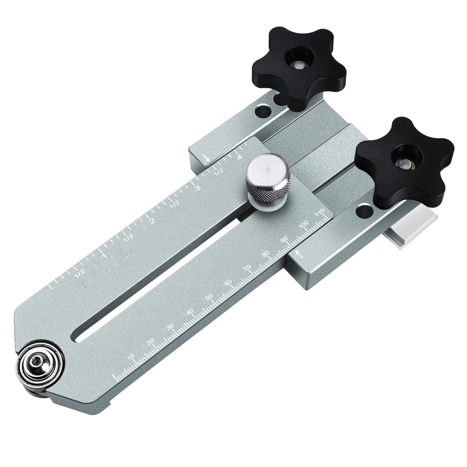 Schlanke, Längliche Schneidvorrichtung Aus Aluminiumlegierung Mit Metrischer Und Imperialer Skala Für Kreissägen, Oberfräsen, Bandsägen Und Gehrungsschienen, Grau