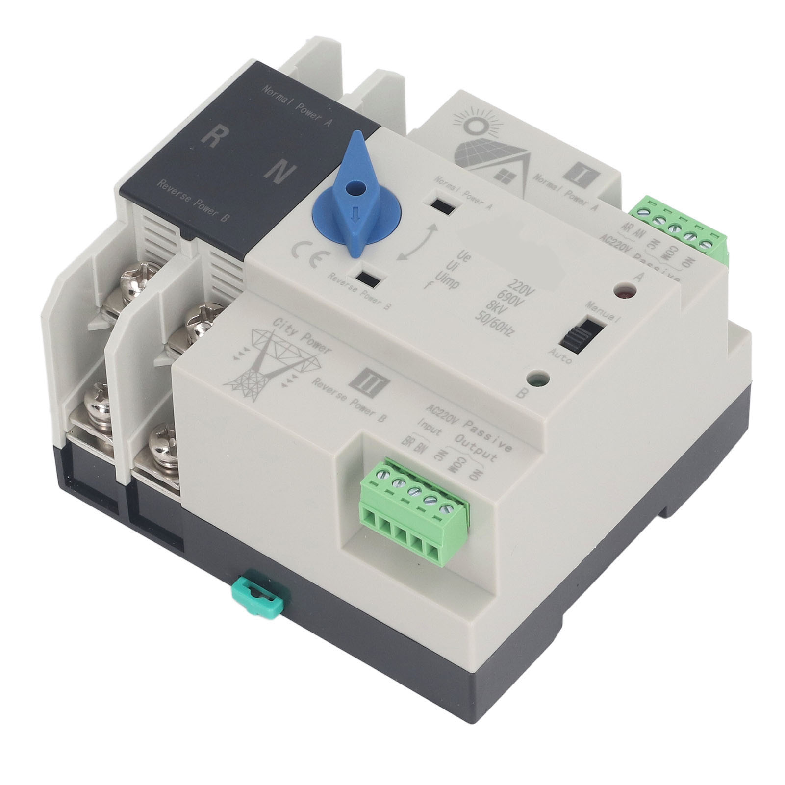 Automatischer 2p 63a Pv-doppelstrom-umschalter Mit Wippschalter Für 220v-industrieanwendungen