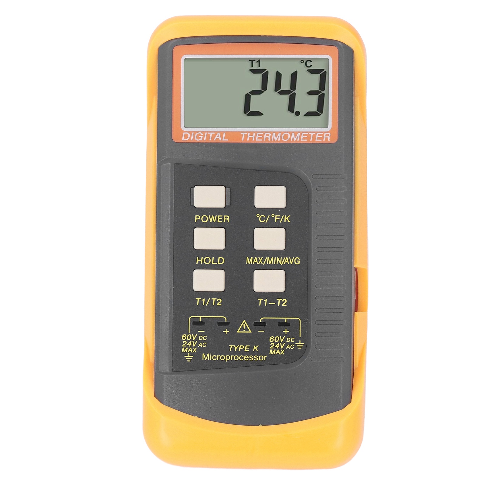 Thermoelement-thermometer Typ K, Zweikanal, Lcd-anzeige, 4 Messfühler, Eingang: 60 V Dc / 24 V Ac