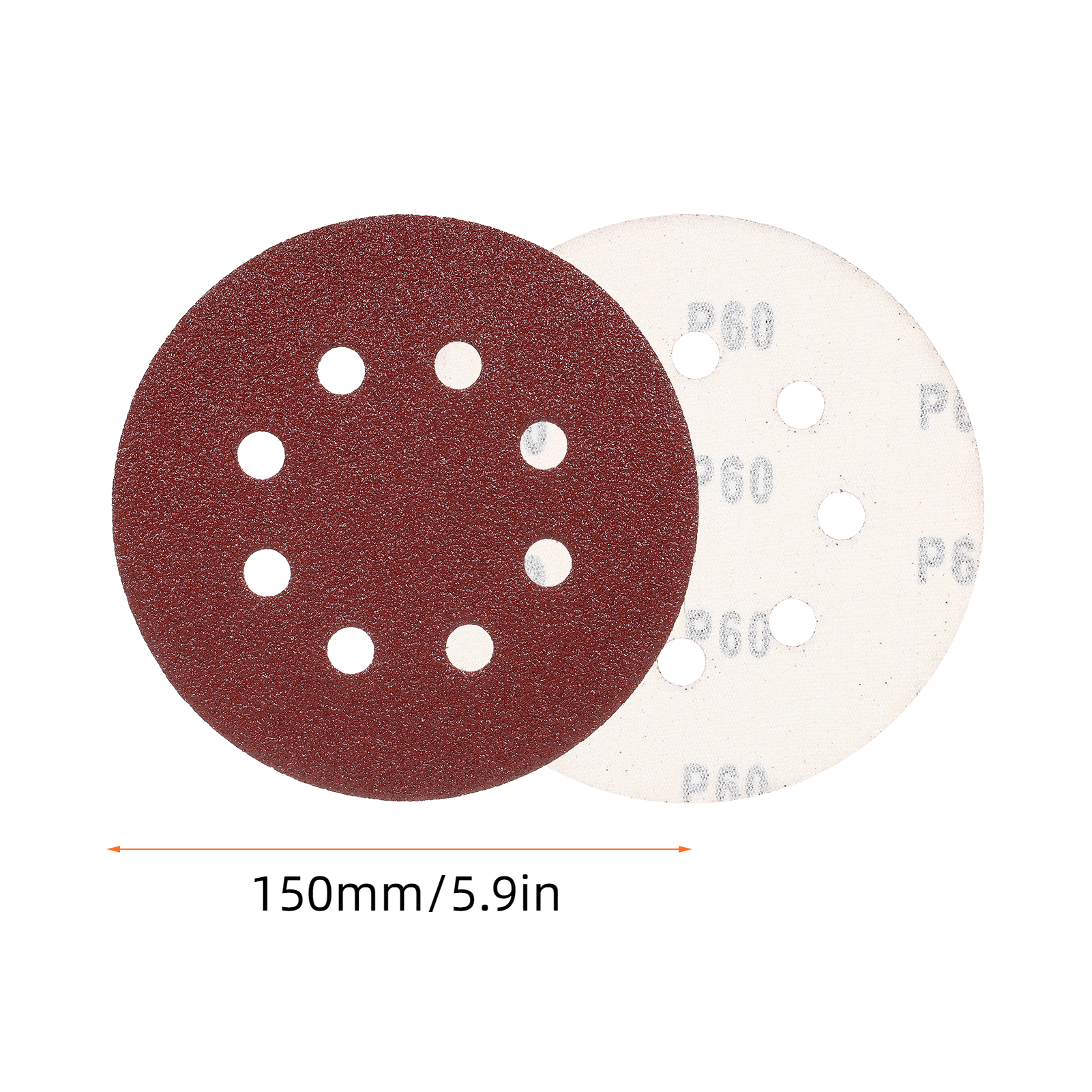 Packung Mit 50 Schleifscheiben, 150 Mm (5,9 Zoll), 8 Löcher, Körnungen 240/180/120/80/60, Für Exzenterschleifer