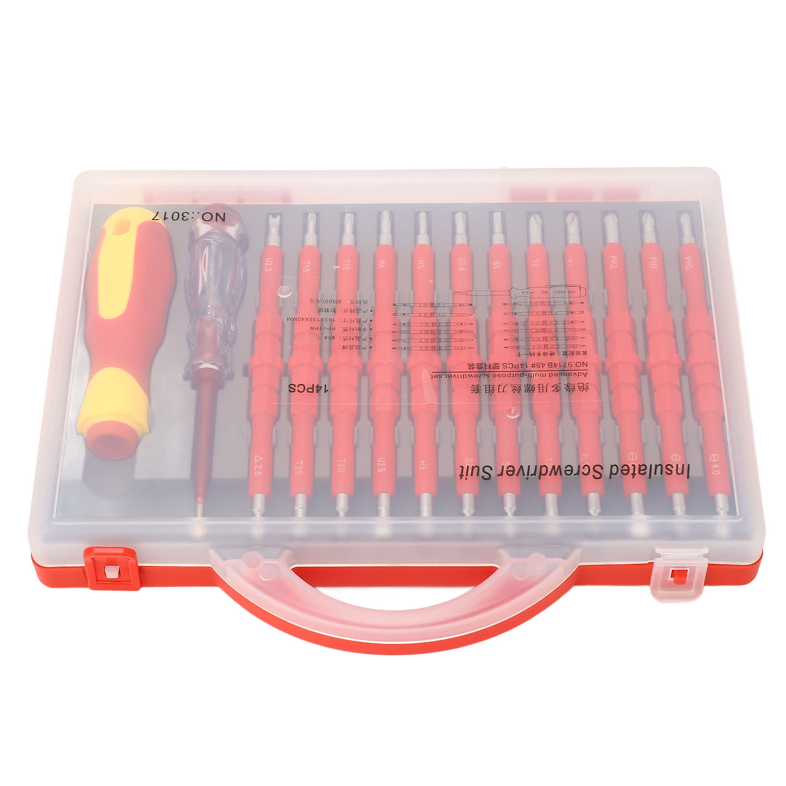 Set Mit 14 Multifunktionalen Schraubendrehern Mit Magnetischen Spitzen, Isoliert Und Kompatibel Mit 100-v-netzspannung. 500-v-prüfstift
