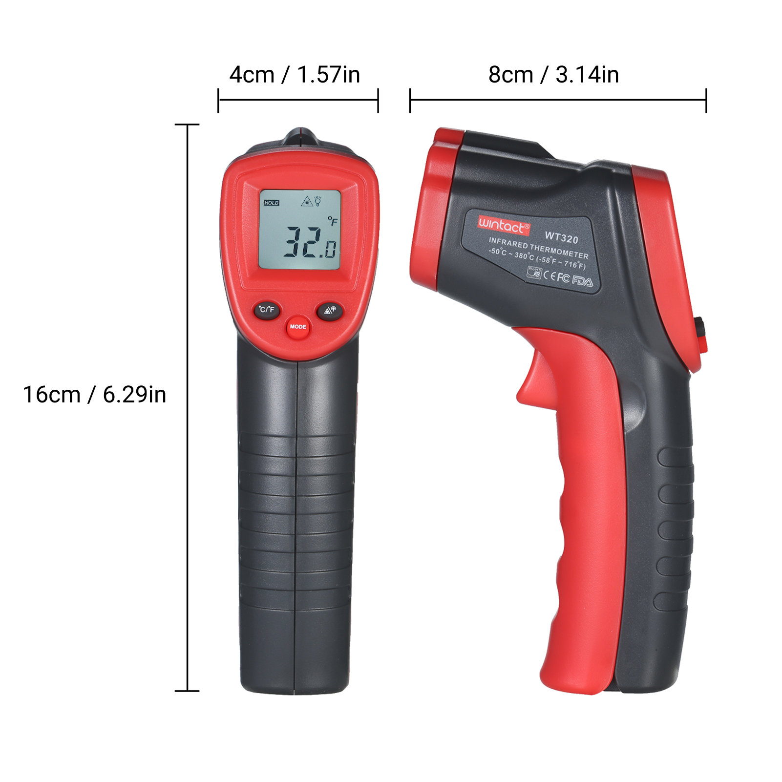 Wintact Berührungsloses Infrarot-thermometer -58 Bis 716 °f – Präzisions-digitalthermometer Mit Sofortanzeige Für Lebensmittel, Wasser, Kühlschränke, Heizungs-, Lüftungs- Und Klimaanlagen, Kfz-mechani