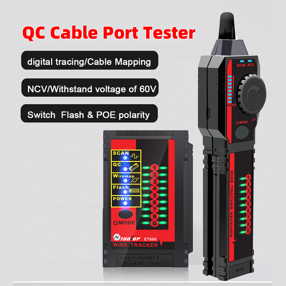 Et606 Kabelporttester: Tragbarer Netzwerkkabeltester, Kabelpaarungsprüfung, Poe-polaritätstest, 60v Spannungswiderstand, Anzeige Für Niedrigen Batteriestand, Automatische Abschaltfunktion.