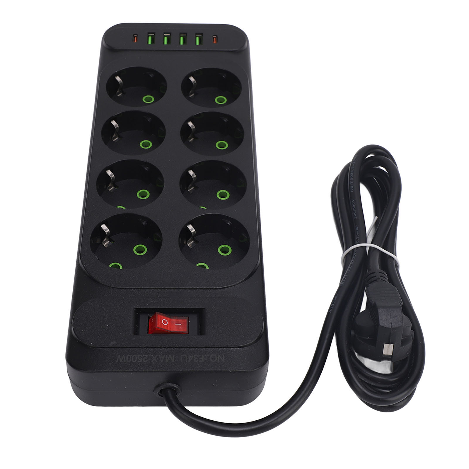 Steckdosenleiste Für Wand Oder Tisch Mit 8 Europäischen Usb-c-anschlüssen, Schalter Und 2 M Kabel