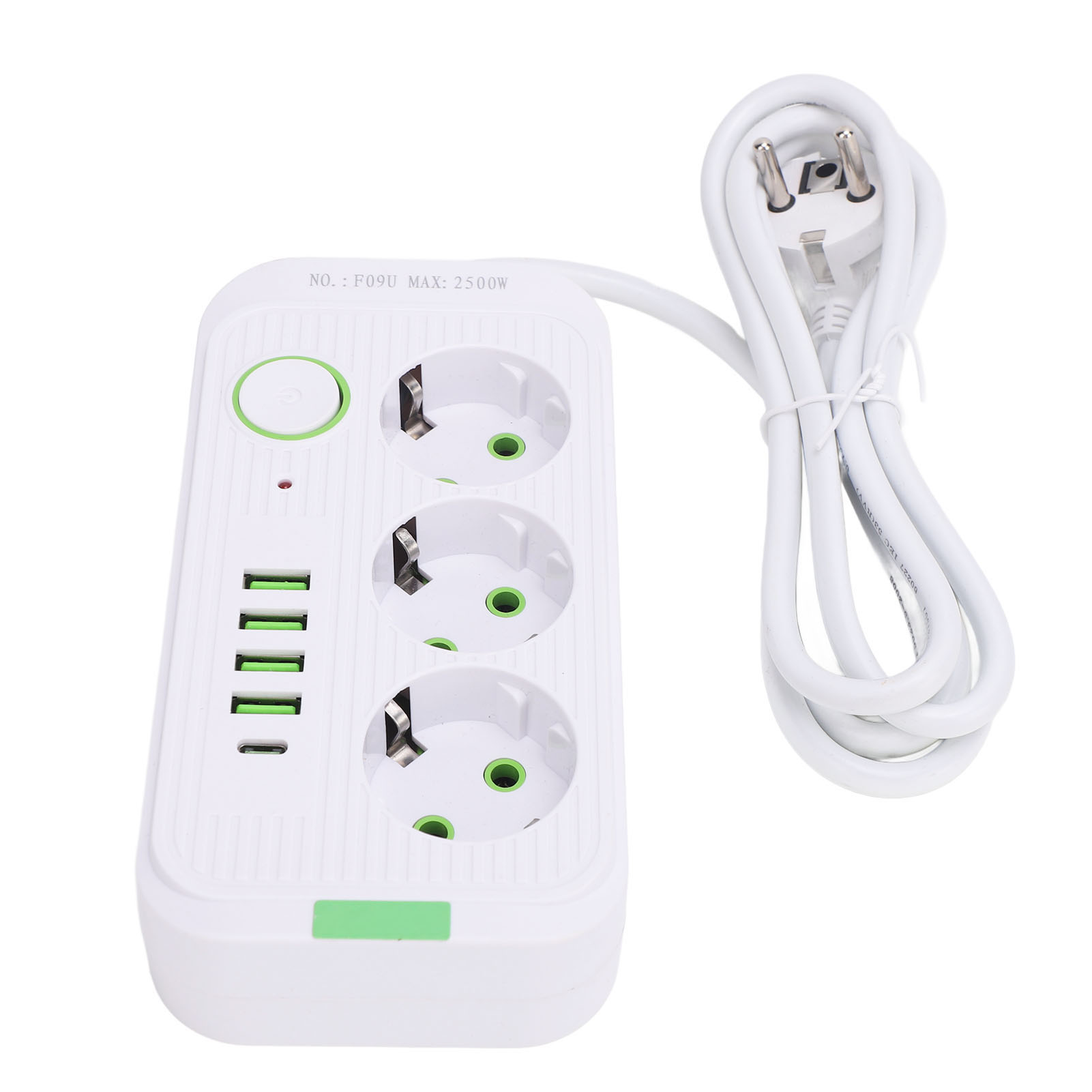 Europäische Wandsteckdosenleiste Mit 3 Steckdosen, 4 Usb-anschlüssen Und 1 Usb-c-anschluss, 2 M Kabel.