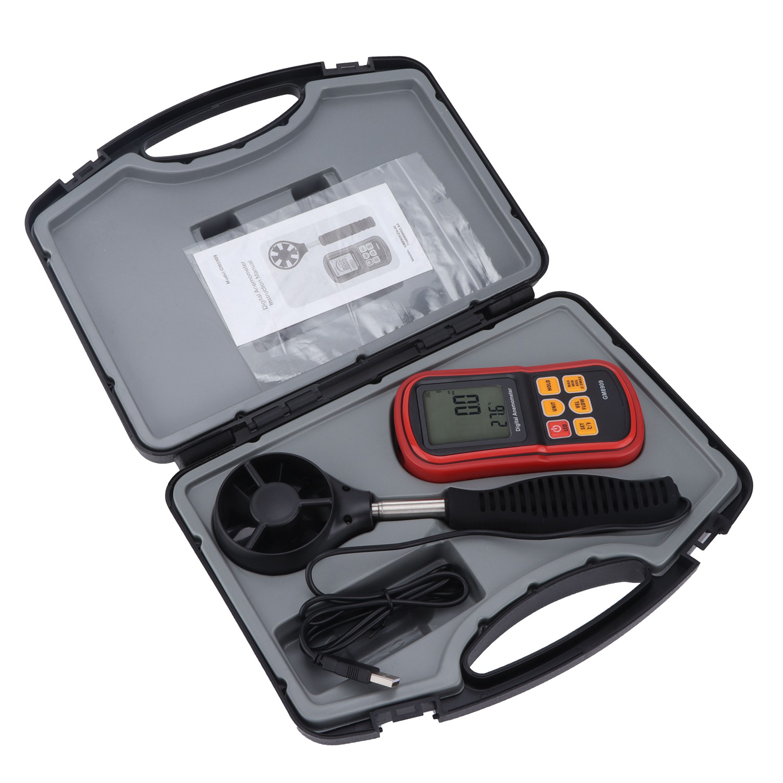 Gm8909 Multifunktions-anemometer Mit Digitalanzeige Und Datenhaltefunktion, Tragbares Windrichtungsanemometer