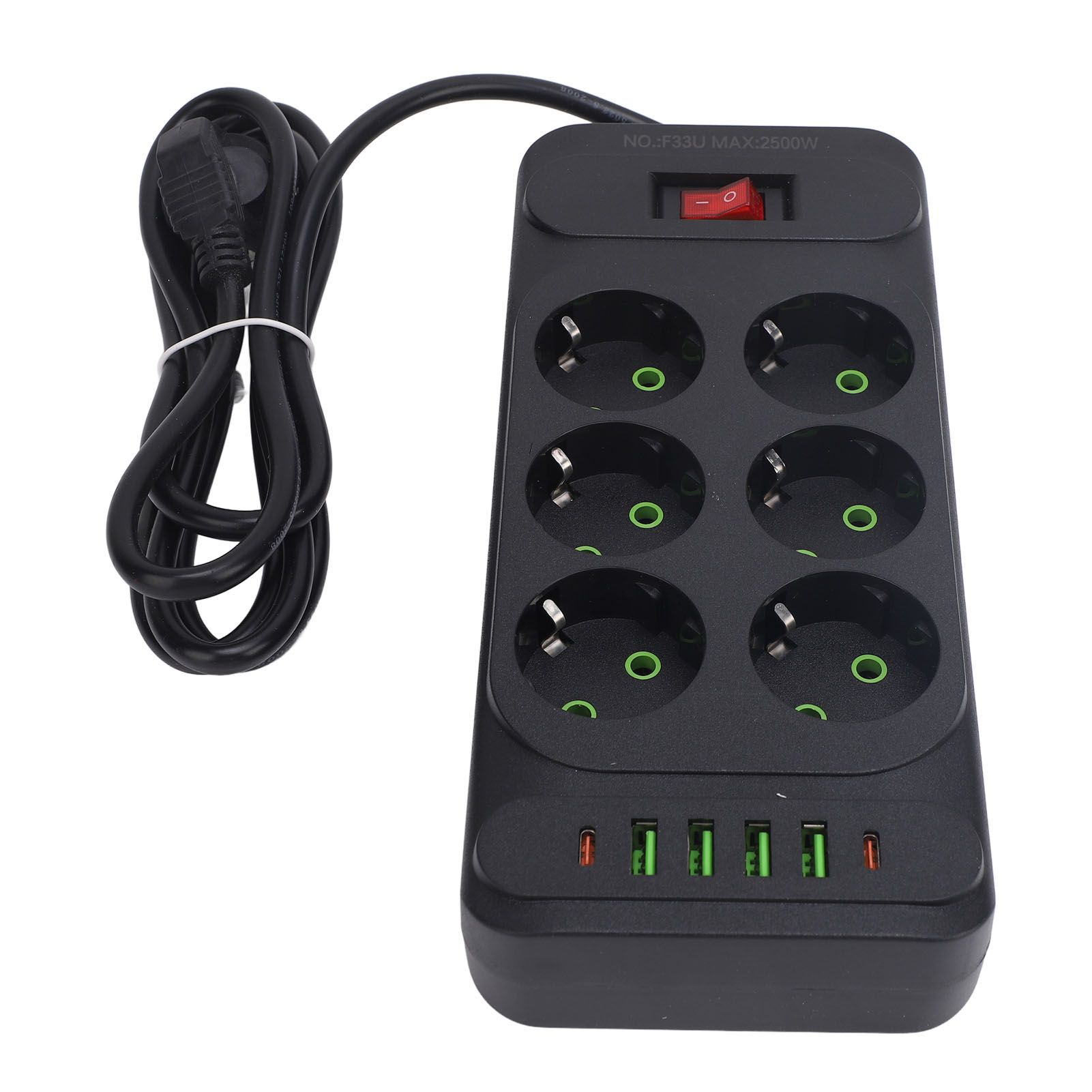 Wandsteckdosenleiste Mit 6 Steckdosen, 4 Usb-anschlüssen Und 2 Usb-c-anschlüssen, Schalter Und 2 M Verlängerungskabel.
