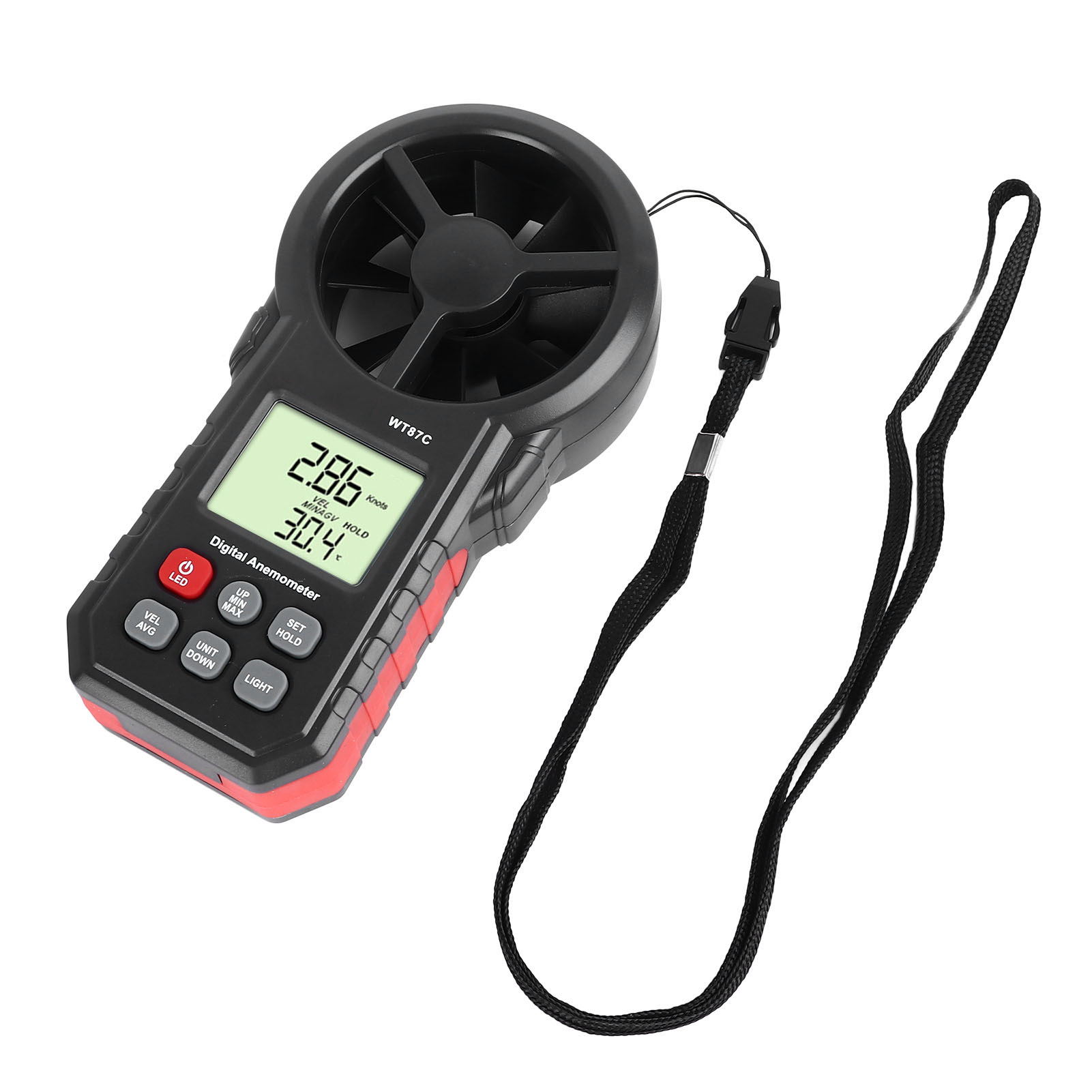 Digitales Anemometer Mit Hintergrundbeleuchtetem Lcd-bildschirm Und Windgeschwindigkeits- Sowie Temperaturmessgerät (maximum, Minimum Und Durchschnitt).