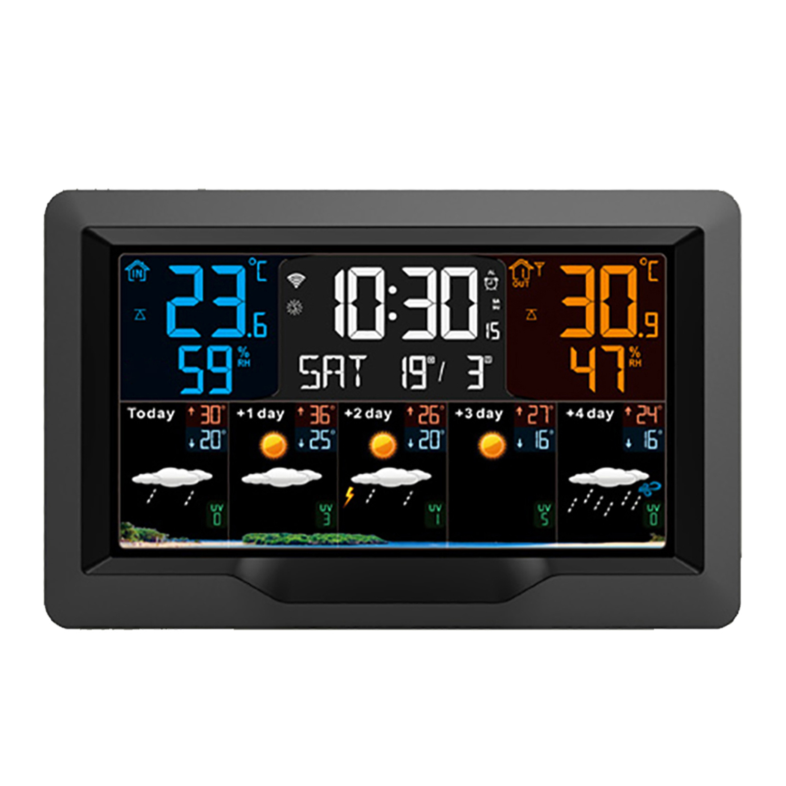 Fj3390ty-a Wlan-smart-wetterstation Mit Uhr, Innen- Und Außenthermometer Und Hygrometer, Großem Multifunktionalem Farbdisplay, 1 Sensor, Kompatibel Mit