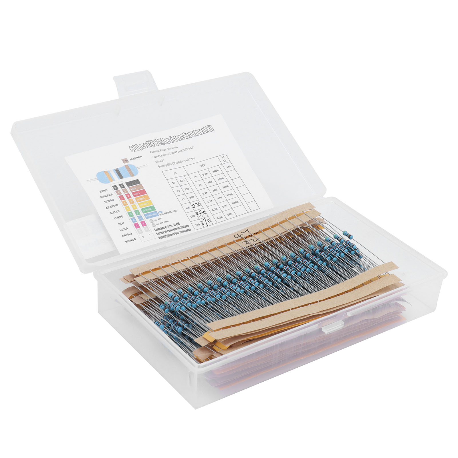 Sortimentssatz Mit 600 Metallfilmwiderständen (30 Werte), 1 % Genauigkeit, 1/4 W, 10 Ω Und 1 Mω