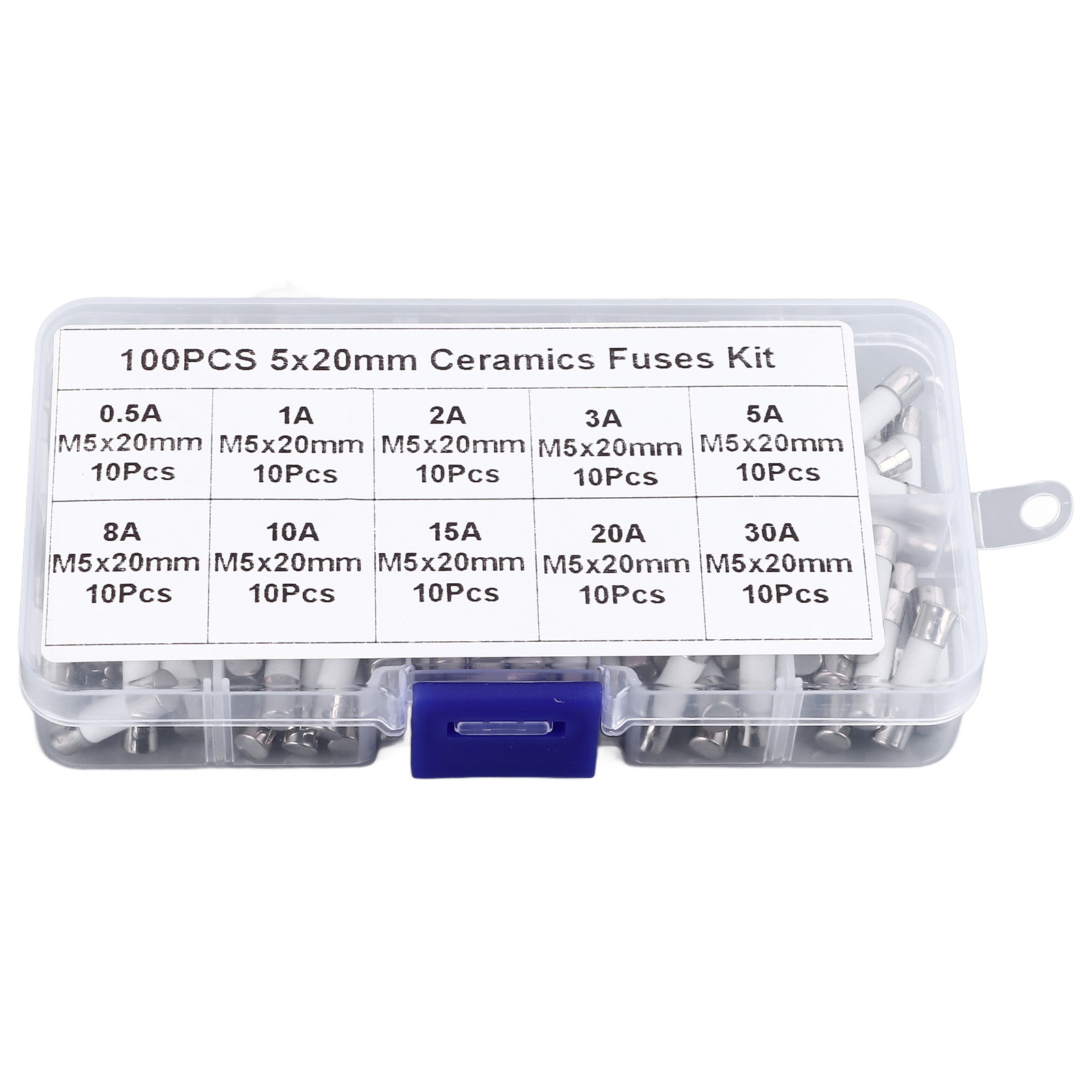 Set Mit 100 Multifunktionalen Keramik-rohrsicherungen, 5 X 20 Mm, 250 V, 0,5 A Bis 30 A