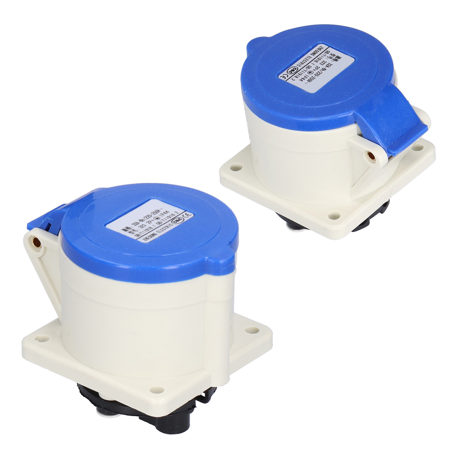 Packung Mit 2 Versenkten Industriellen 3-poligen Zweiphasen-stromsteckdosen, Gerader Stecker, 220-250 V, 32 A, 2p+e, Ip44