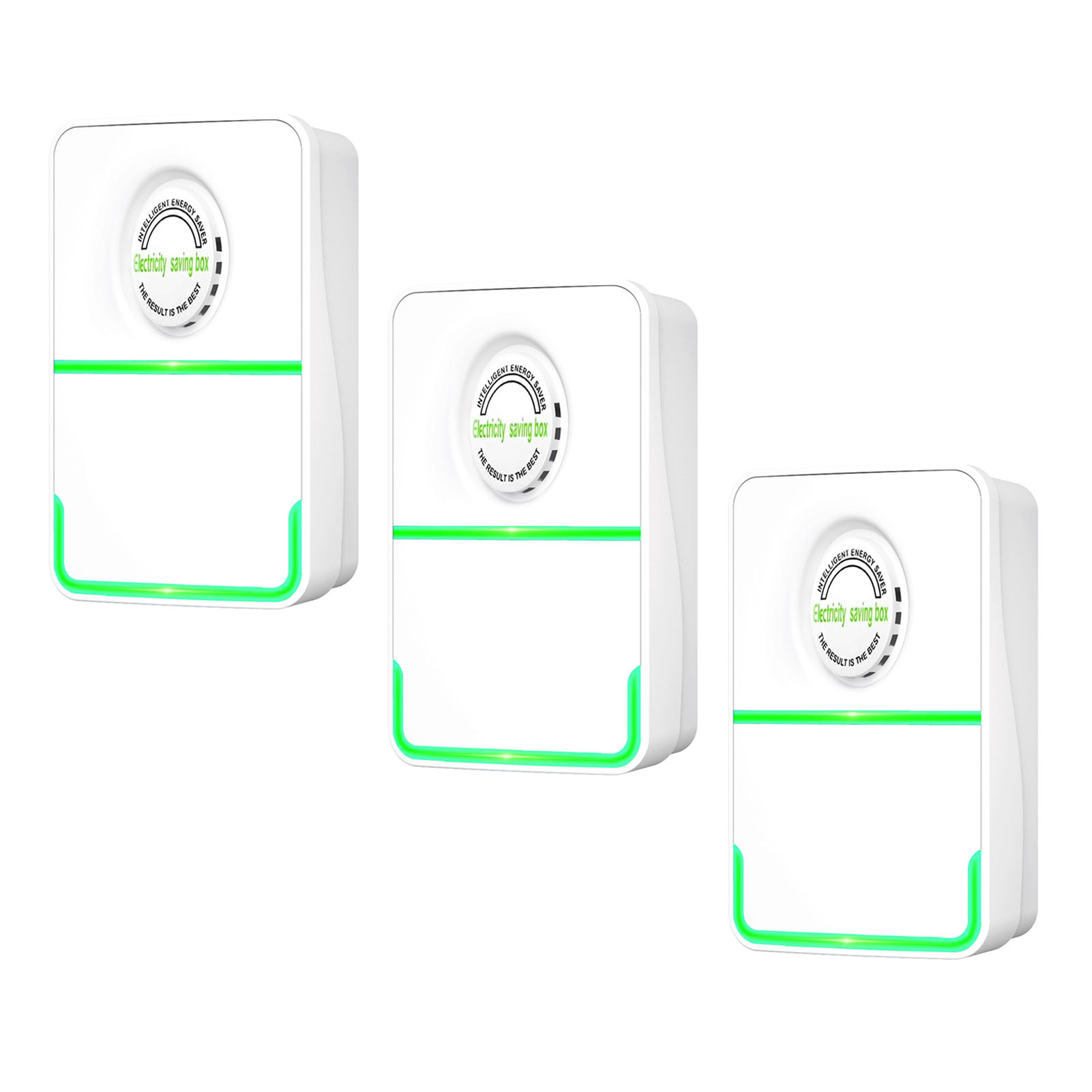 Set Aus 3 Energiespargeräten: Verteilerdose, Spannungsstabilisator, Überspannungsschutz, Smart-home-energiesparer