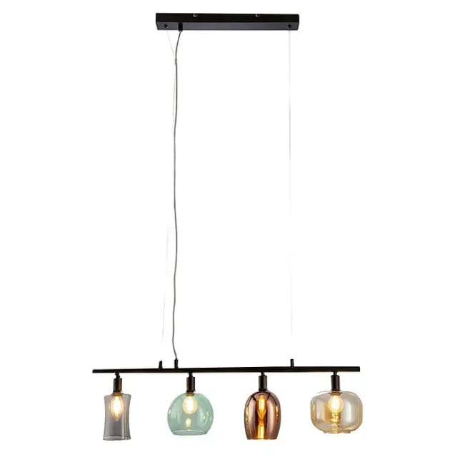 Nowa - Hängeleuchte Pendellampe Wohnzimmerleuchte Esszimmerlampe Deckenleuchte, Metall Glas Schwarz, 4 Flammig Höhenverstellbar E14, H 150 Cm