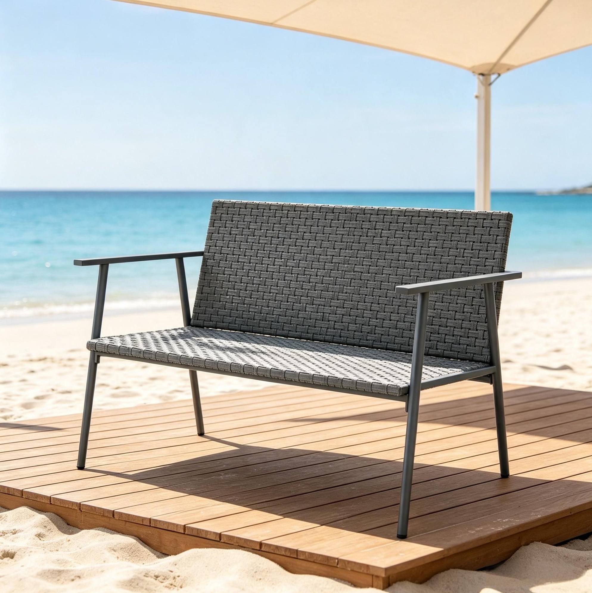 2-sitzer-gartenbank Aus Polyrattan Und Verzinktem Stahl, Grau Okmyhome