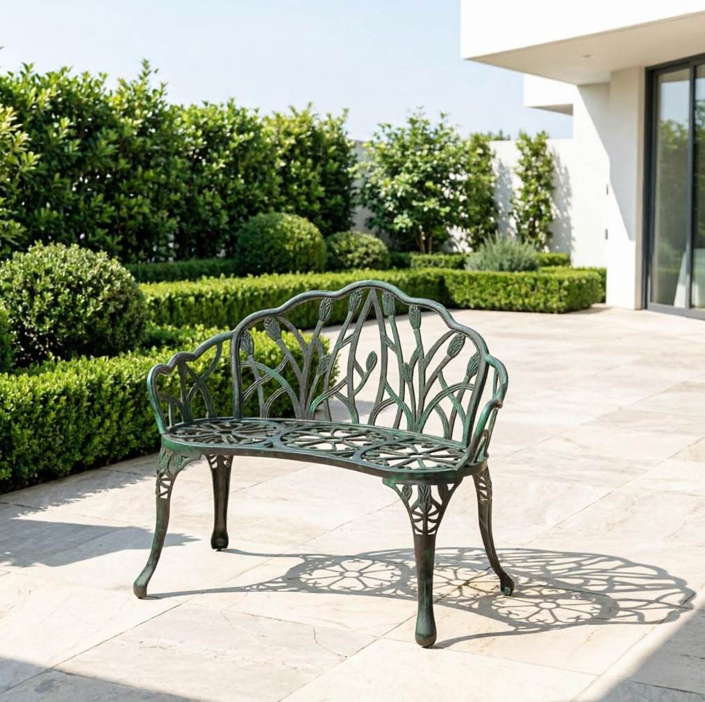 Gartenbank Aus Aluminiumguss, 2-sitzer, 99 X 57 X 78 Cm, Antikgrün Okmyhome