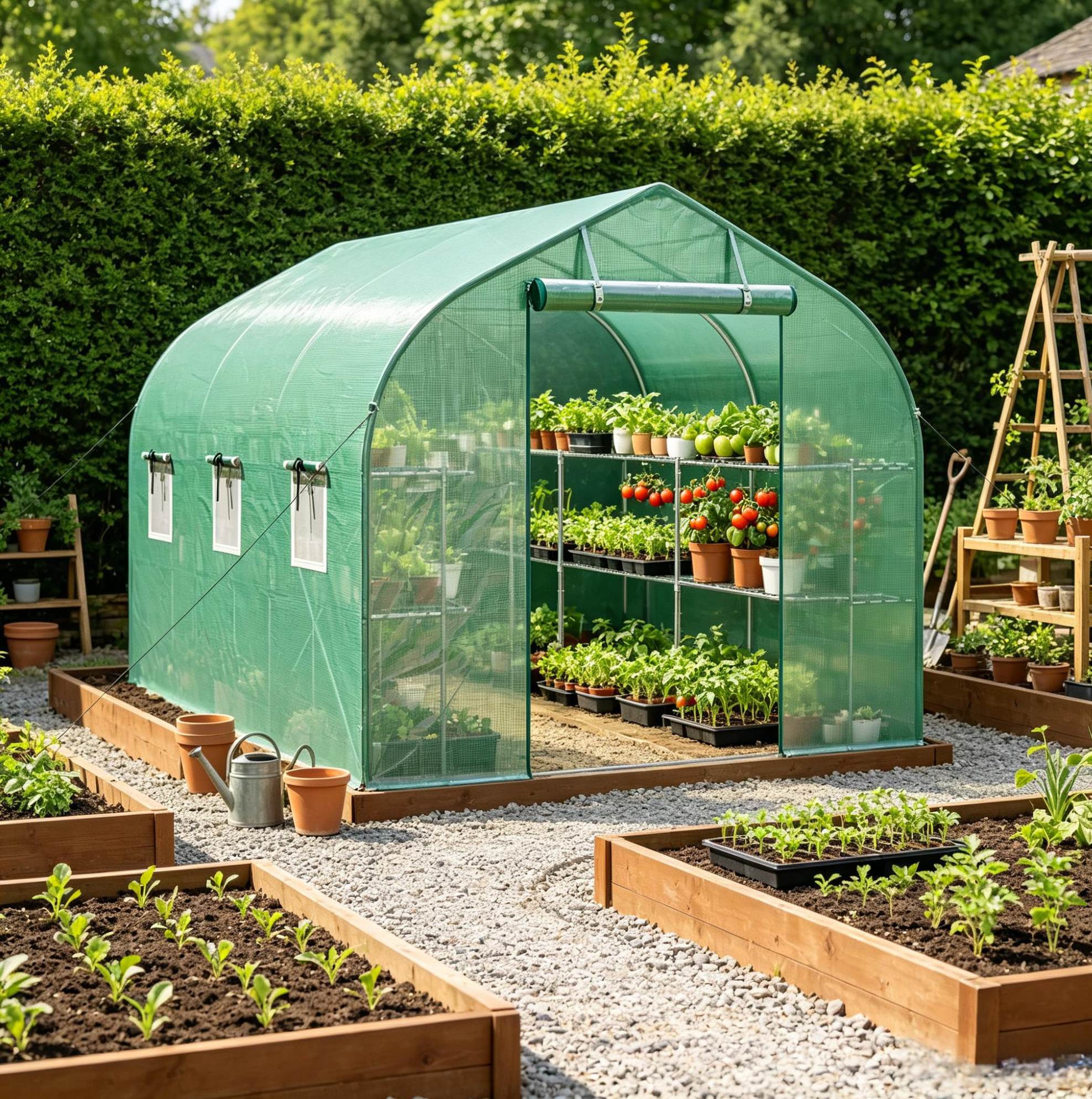 Gartentunnel-gewächshaus Mit Regalen, Tür Und 6 Fenstern, Verzinkter Stahl, Grün Okmyhome