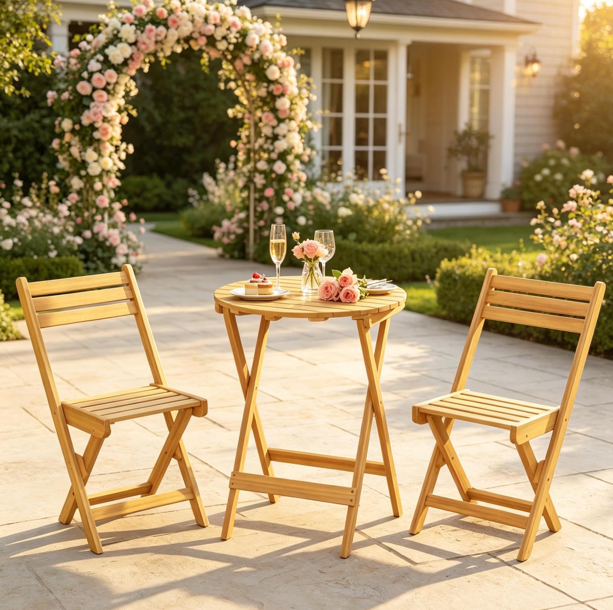Klappbares 2-sitzer-gartenmöbelset Aus Akazienholz, Runder Tisch Ø 60 X 75 Cm, Natur
