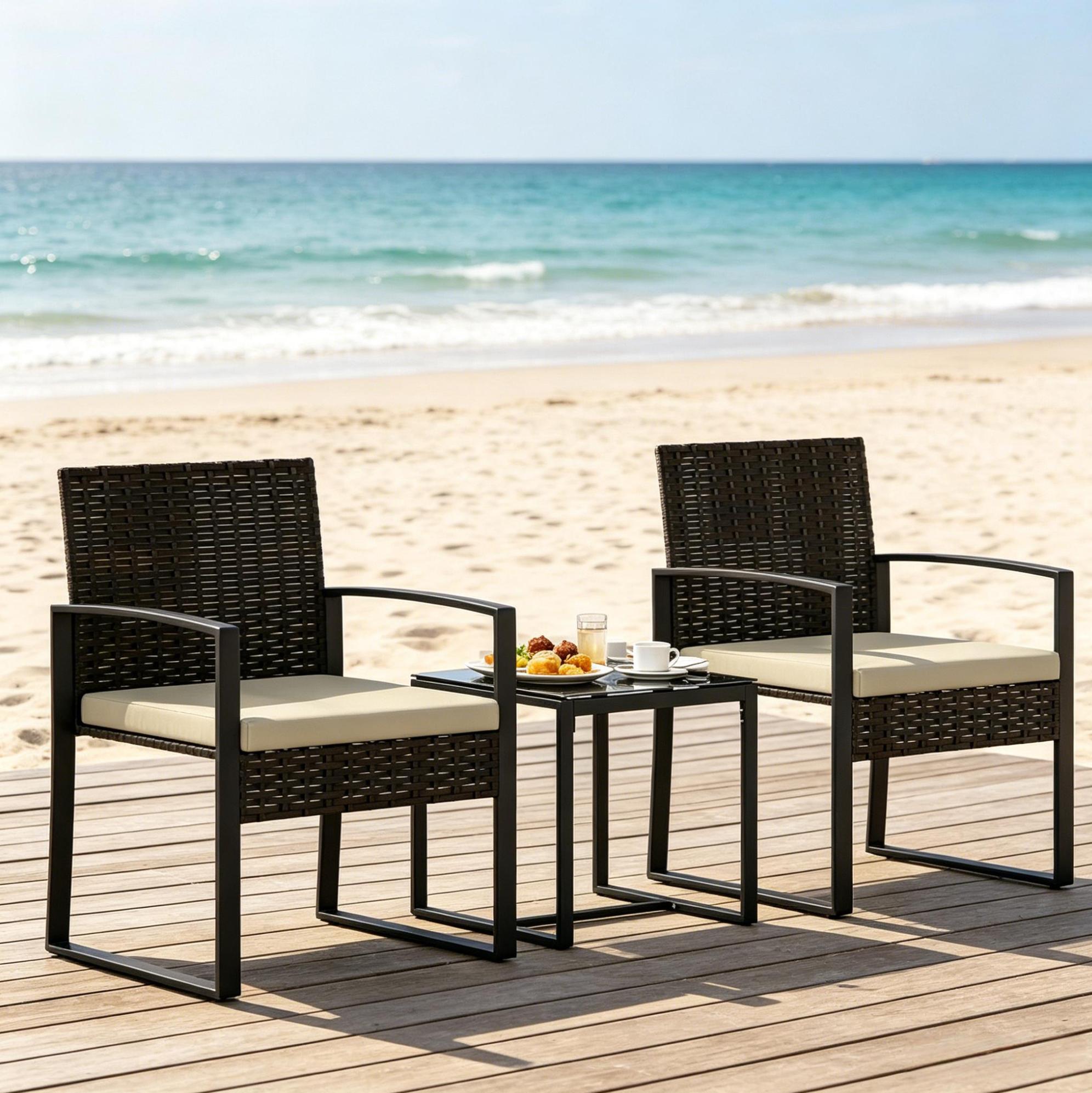 3-teiliges Gartenmöbel-set Mit Tisch Und 2 Stühlen, Pe-rattan Schwarz Und Braun Okmyhome