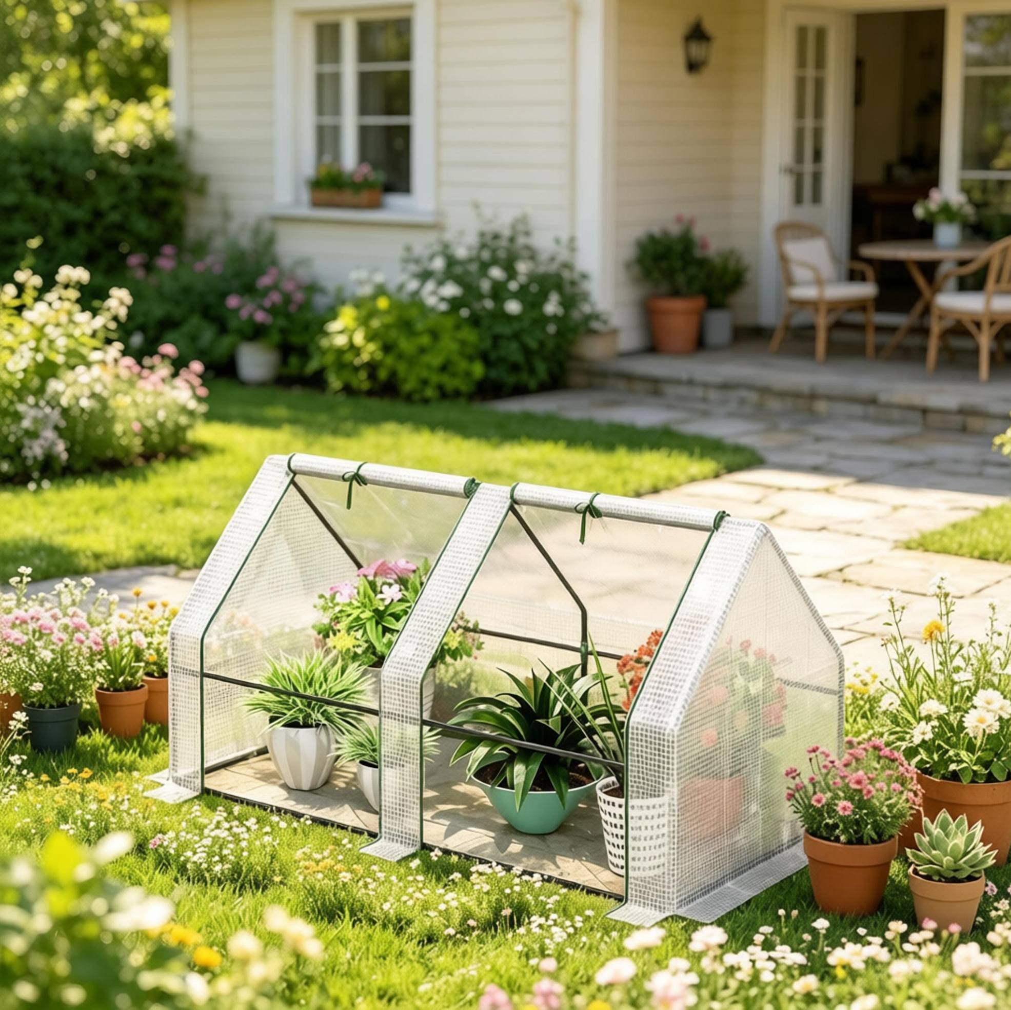 Mini-gewächshaus Für Den Garten 180 X 90 X 90 Cm Aus Stahl Und Weißem Hdpe Okmyhome