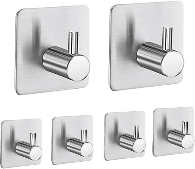 Keyoung - Handtuchhaken 6 Stück Haken Selbstklebend, Wandhaken Klebehaken Ohne Bohren Aus Edelstahl, Ideal Für Badzimmer Toilette Küche Büro(silber)