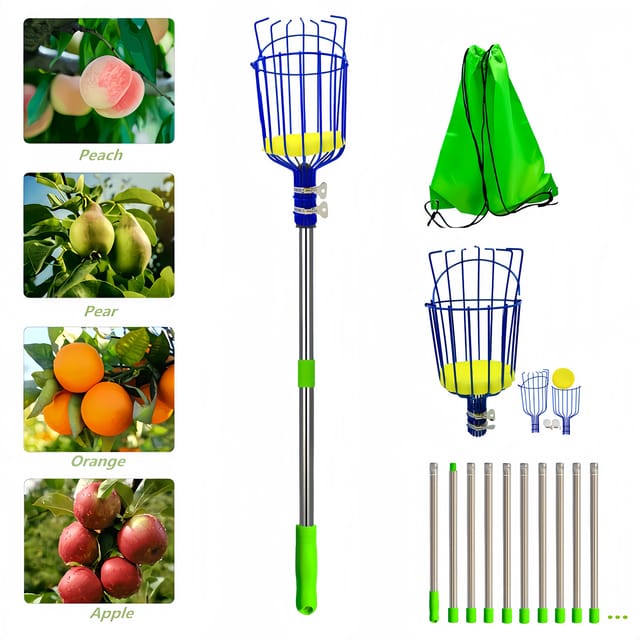 Obstpflücker Mit Korb Und Teleskopstiel 4 Meter, Zange Mit Edelstahlkorb Für Apfel-orangen-früchte - Ej.life