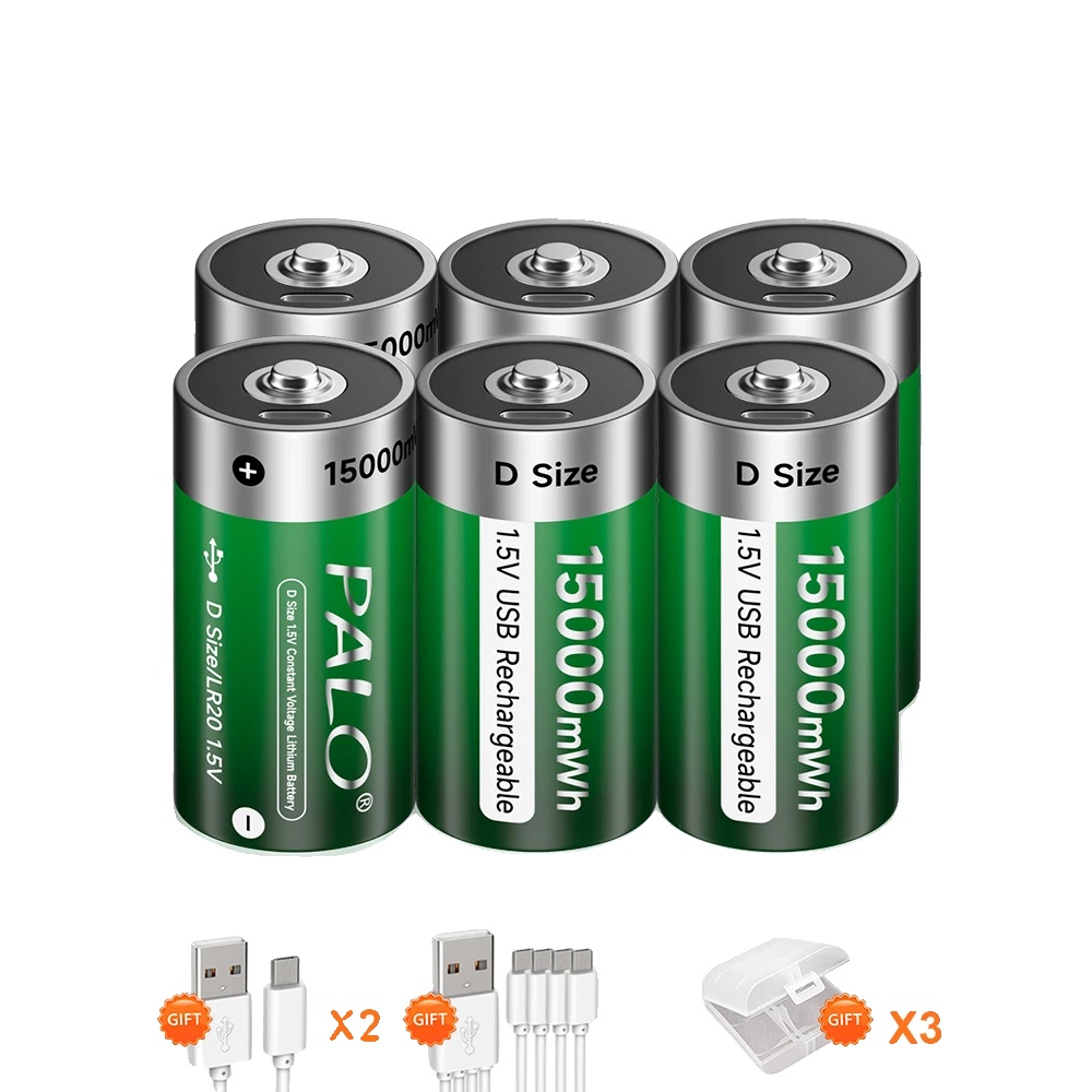 D-größe Wiederaufladbare Batterie, 15000mwh Kapazität, Type-c Ladeanschluss, Erhältlich In Mehreren Verpackungen, 6stk