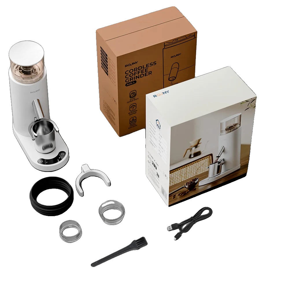 Kabelloser Kaffeemühle, 60 Mahlgrade, Niedrigtemperaturmahlung, Weiss