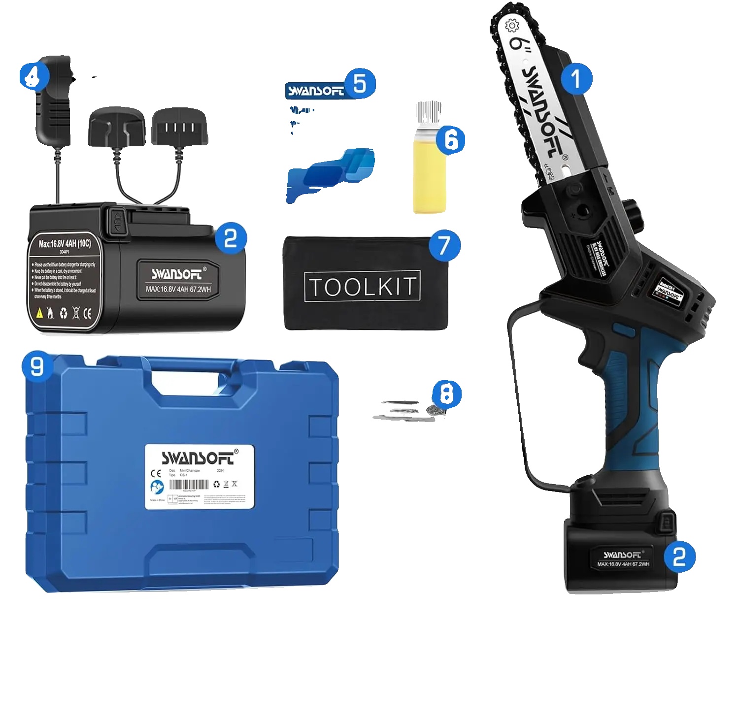 Mini-kettensäge, Bürstenloser Motor, Leichtes Design, Cs-1, Zwei Batterien