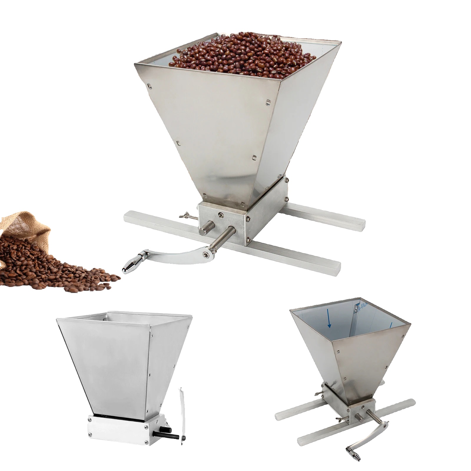 Mahlmühle Brecher, Edelstahlwalze, Einstellbarer Walzenabstand 0,1-2,5mm, Mahlgeschwindigkeit 8lbs/min, Gesamthöhe 260mm, Trichtersgröße 220mm X 210mm
