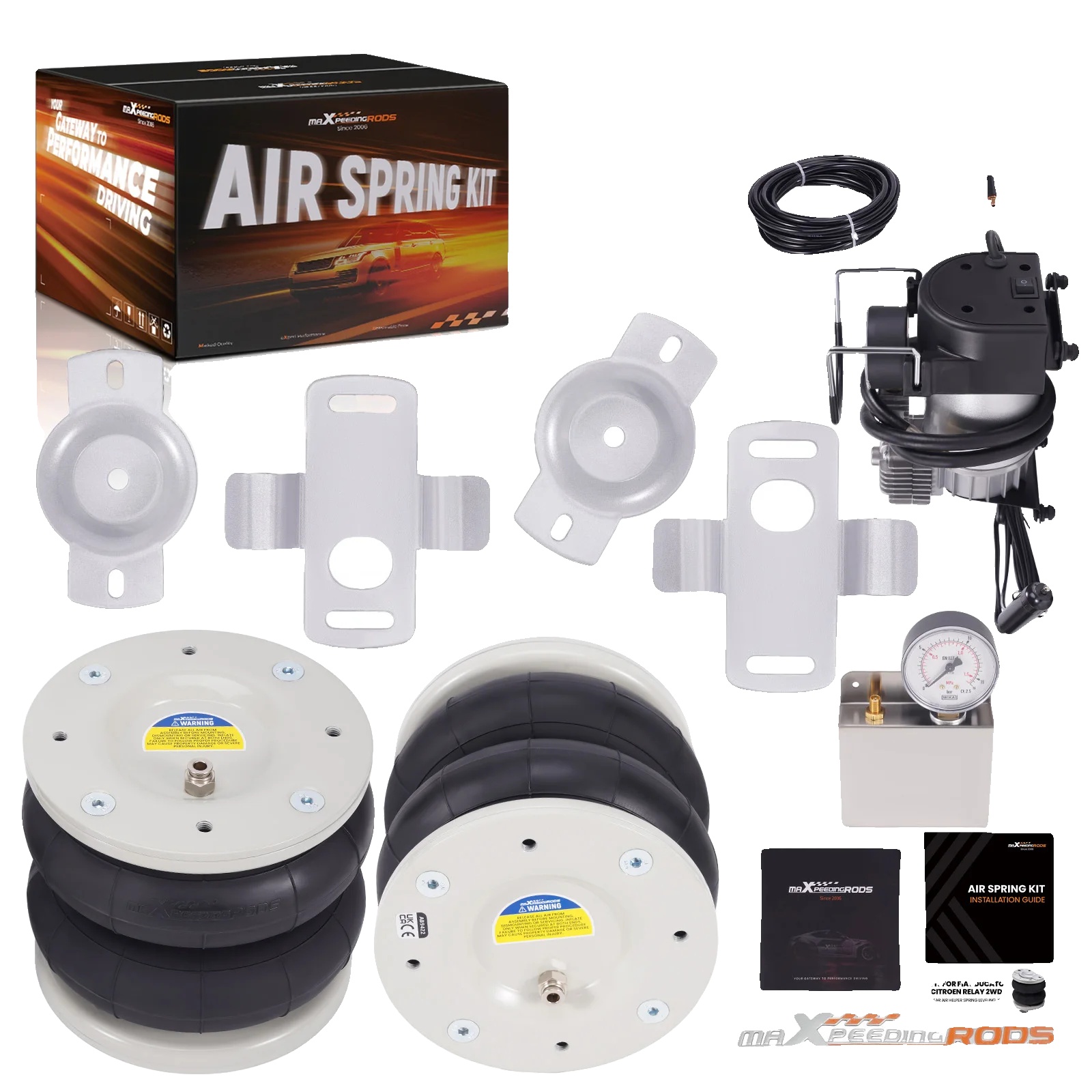 Luftfederungskit, Maximalbelastung 4000 Kg, Bauhöhe 172 Mm, Hub 140 Mm, Ausgangsspannung 12v, Leistung 120w